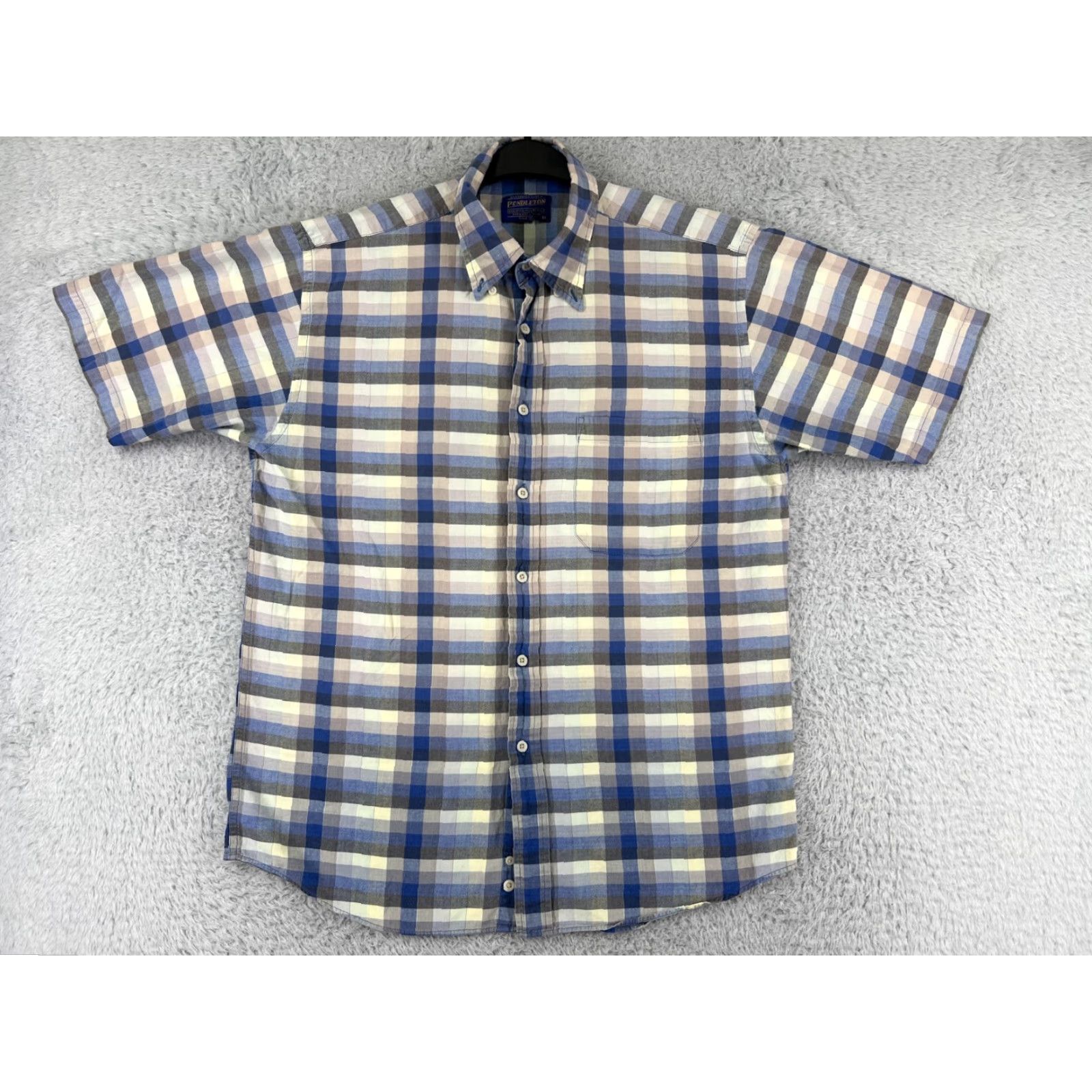 Pendleton Pendleton Shirt Mens Large Blue Yellow Plaid Button-Up Short Sleeve 100% Cotton Vintage No Size US L / EU 52-54 / 3 - 2 Thumbnail