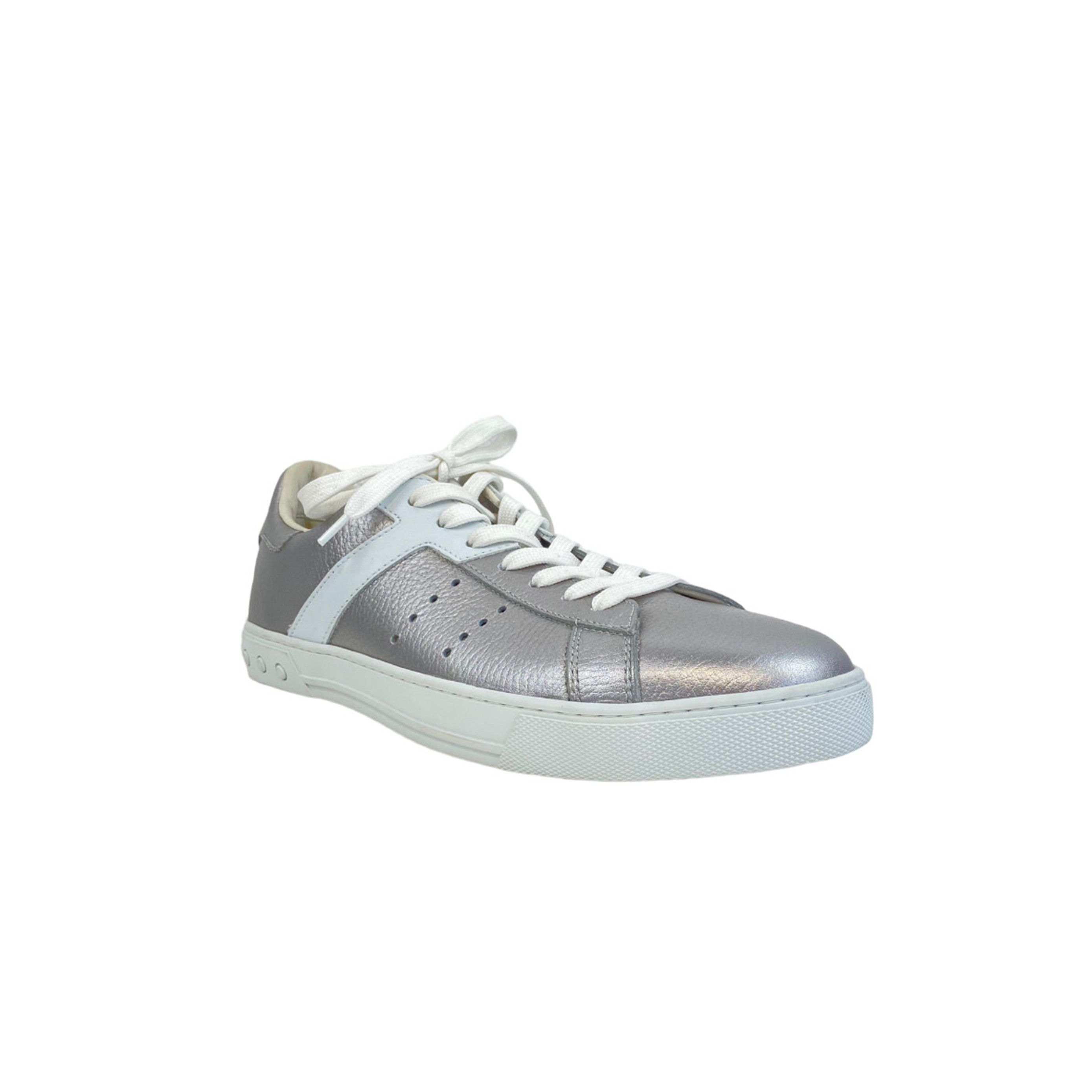 Tod's TOD'S Silver Leather Lace Up Sneakers Size US 10.5 / EU 43-44 - 3 Thumbnail
