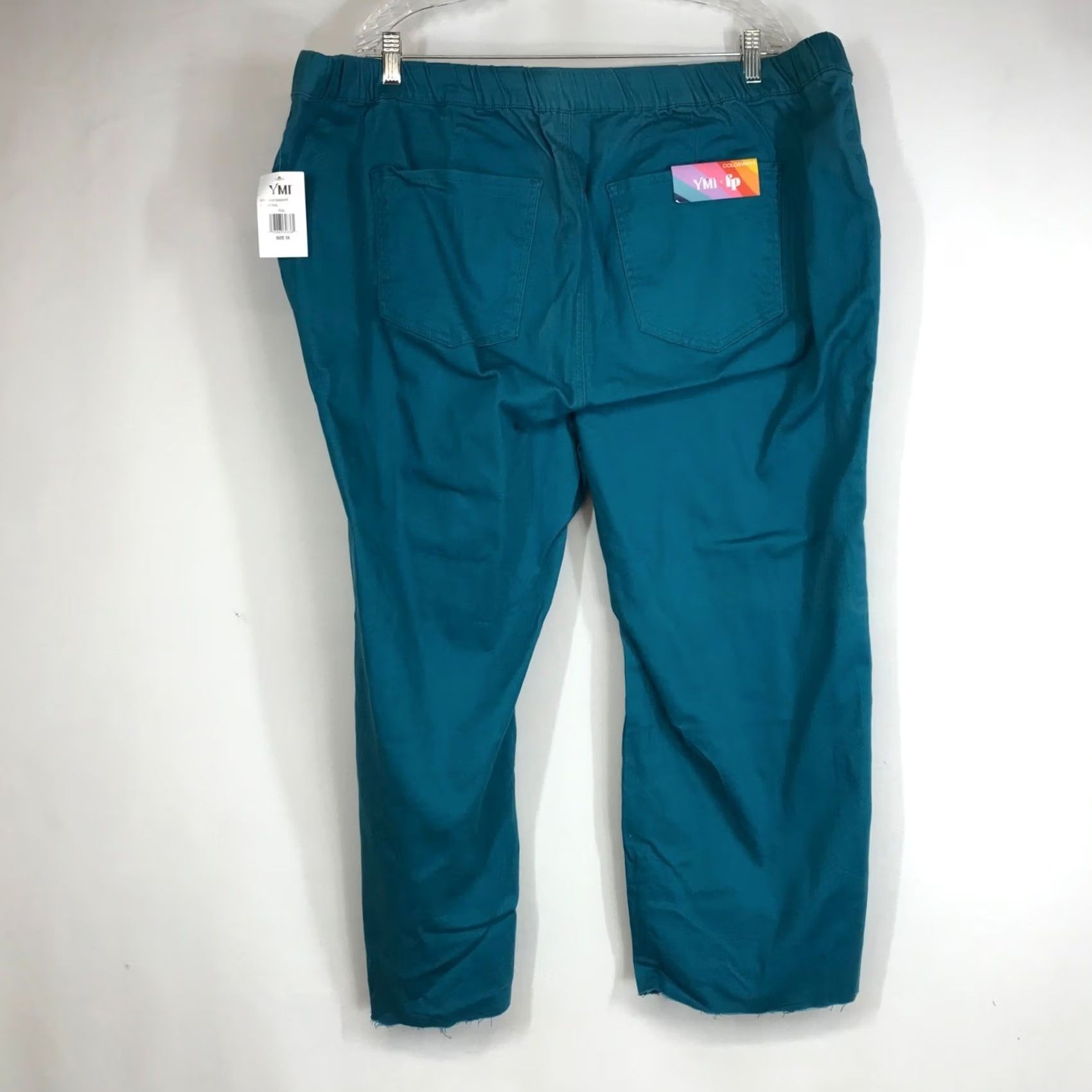 Vintage YMI Jeans USA Women's Teal Green Cargo Jogger Pants Sz 3X Frayed Hem Drawstring Size 40" / US 18 - 4 Thumbnail