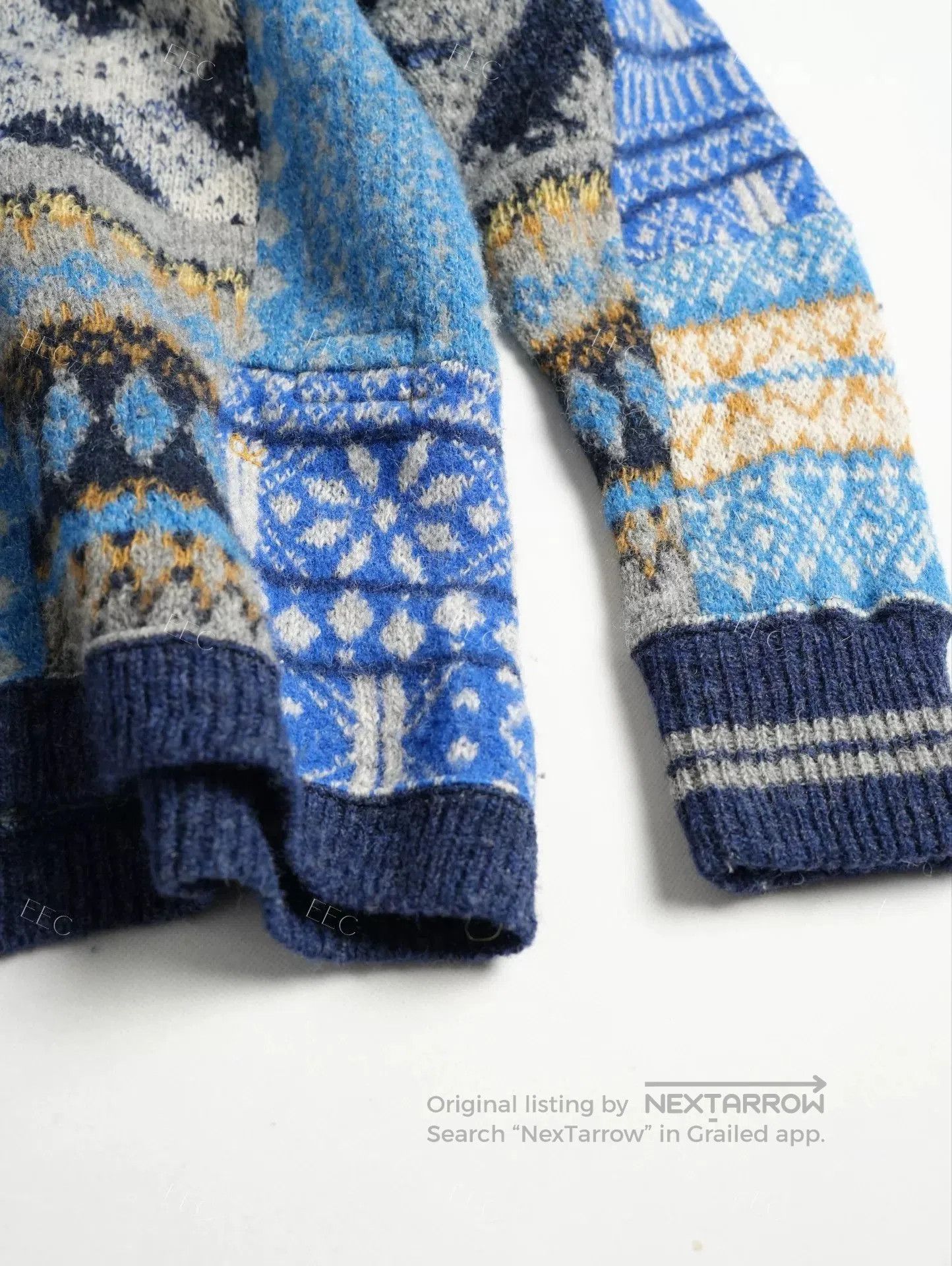 45rpm Blue Patchwork Wool Sweater Jacket. Size US M / EU 48-50 / 2 - 7 Thumbnail
