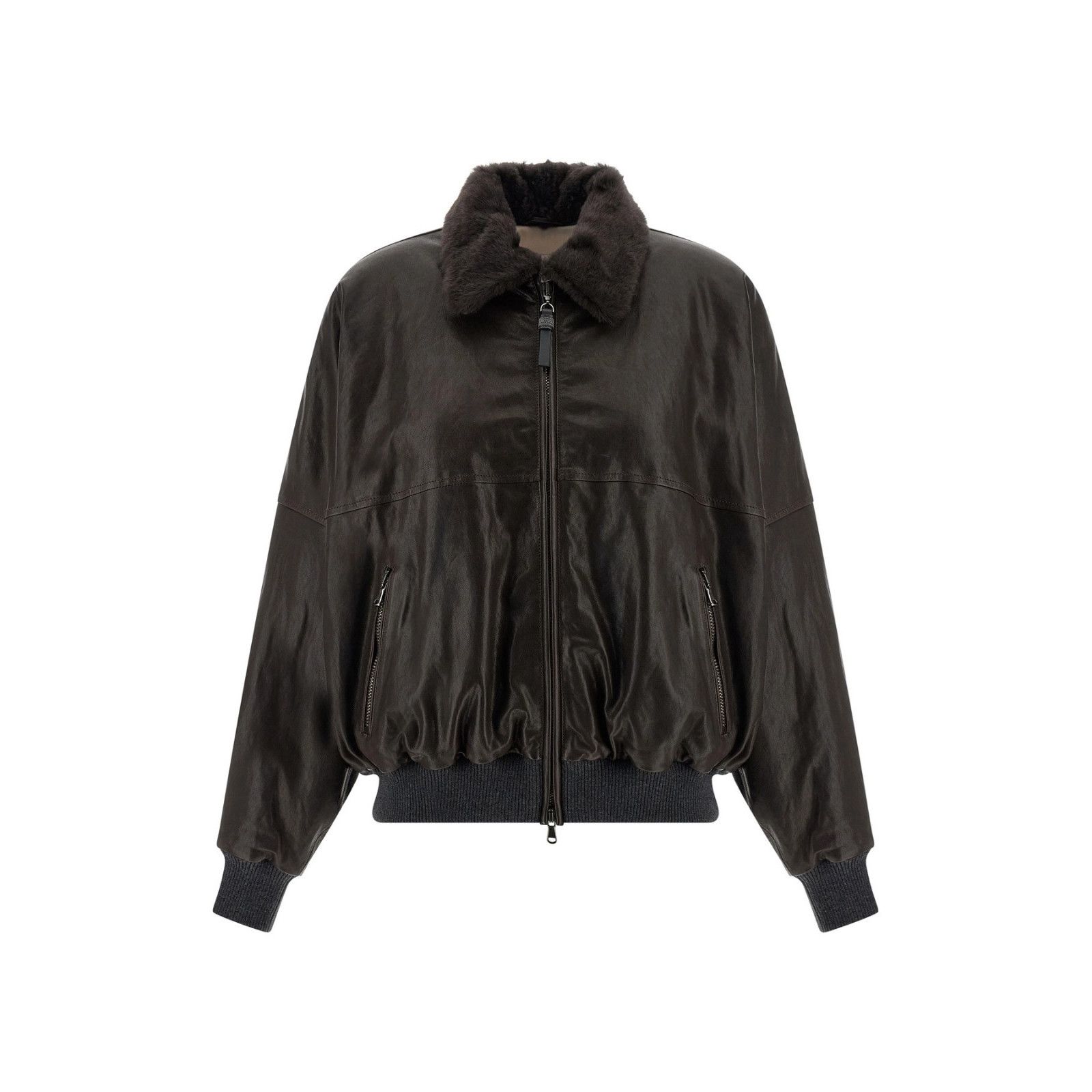 Brunello Cucinelli BRUNELLO CUCINELLI $11200 Cocoa Nappa Leather Aviator Jacket Size M / US 6-8 / IT 42-44 - 1 Thumbnail