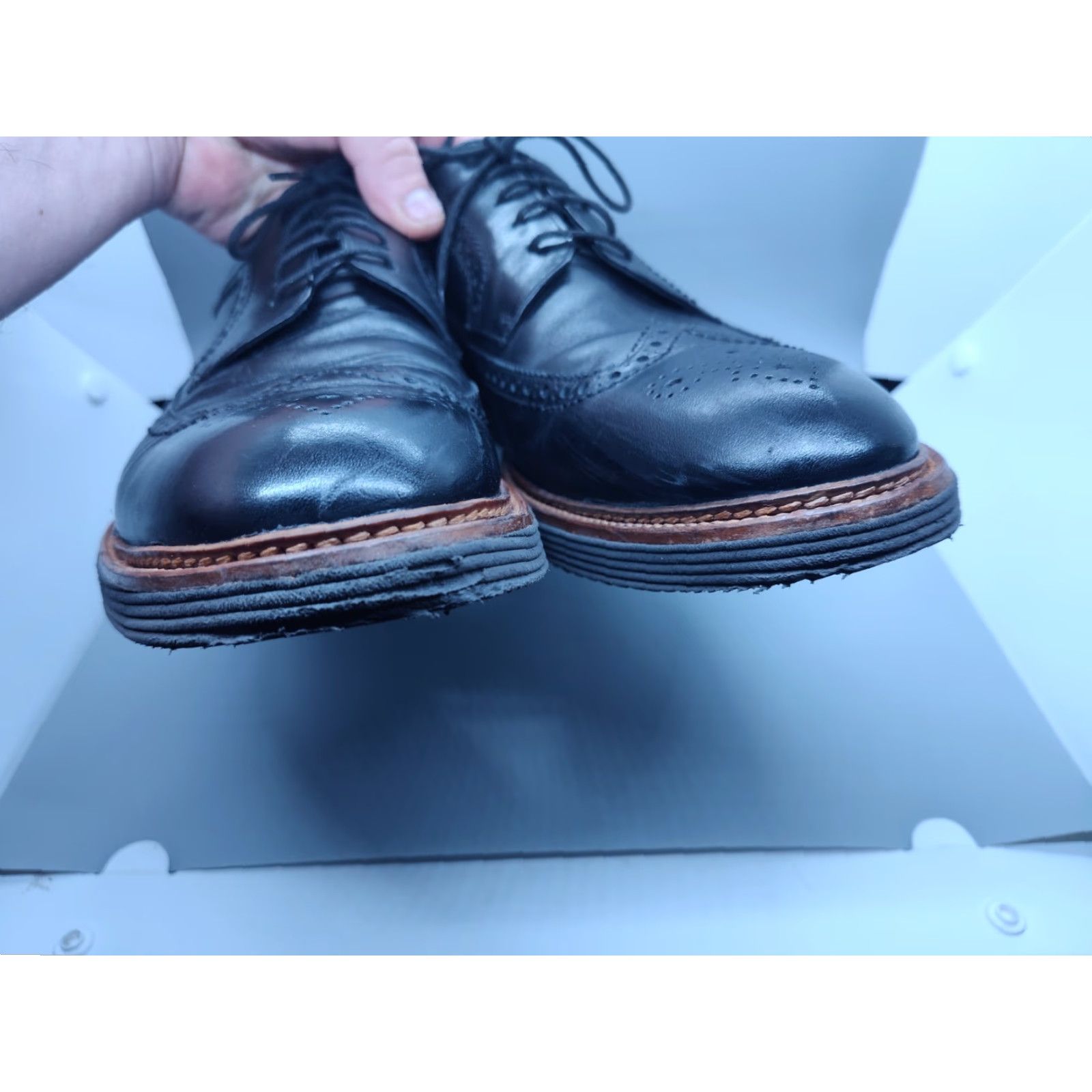 Johnston & Murphy VINTAGE Johnston & Murphy Jameson Longwing Dress Shoes Men 12 Black Leather Italy Oxford Classic Business Size US 12 / EU 45 - 2 Thumbnail