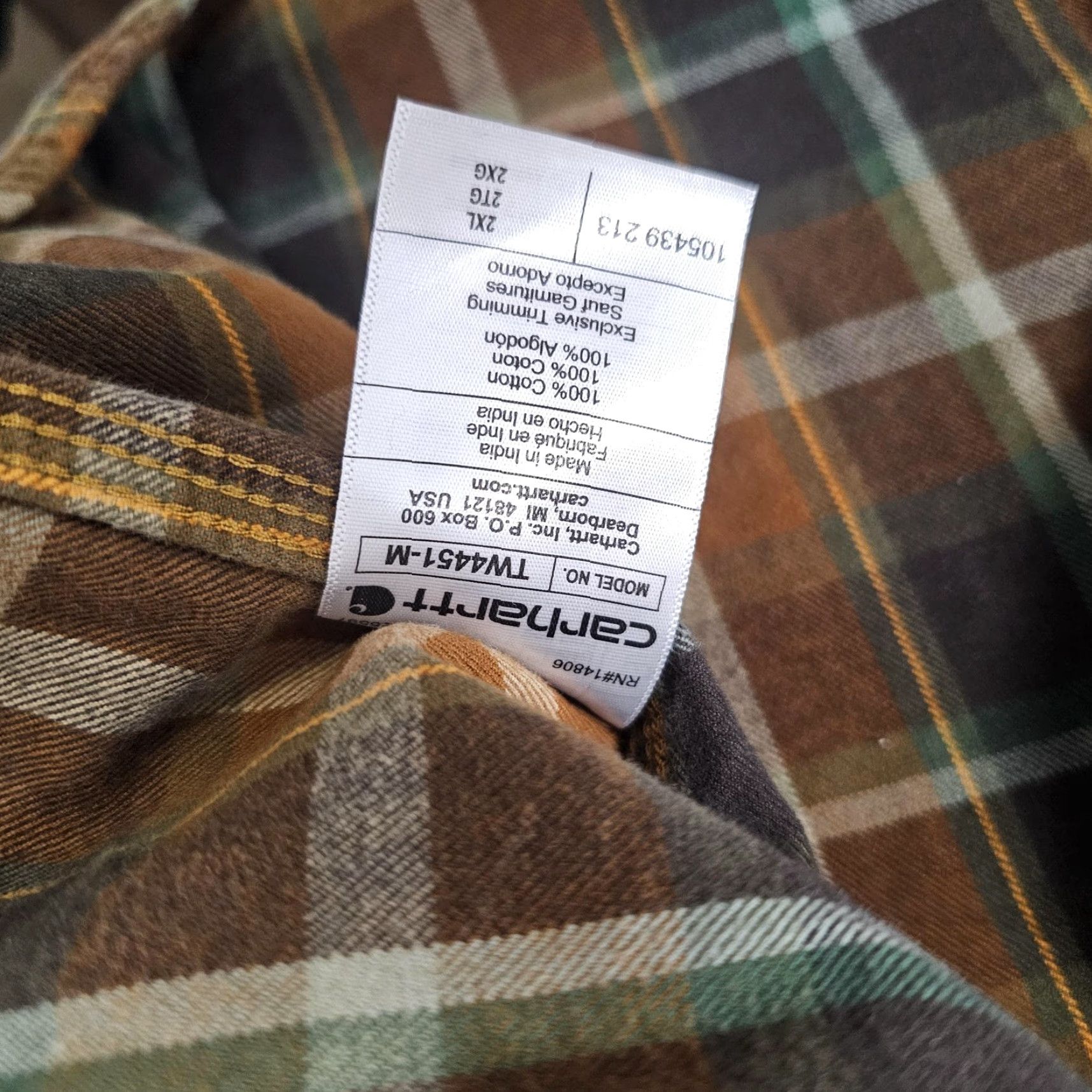 Carhartt Carhartt Shirt Mens 2XL Brown Plaid Flannel Long Sleeve Button Up Loose Fit Size US XXL / EU 58 / 5 - 4 Thumbnail
