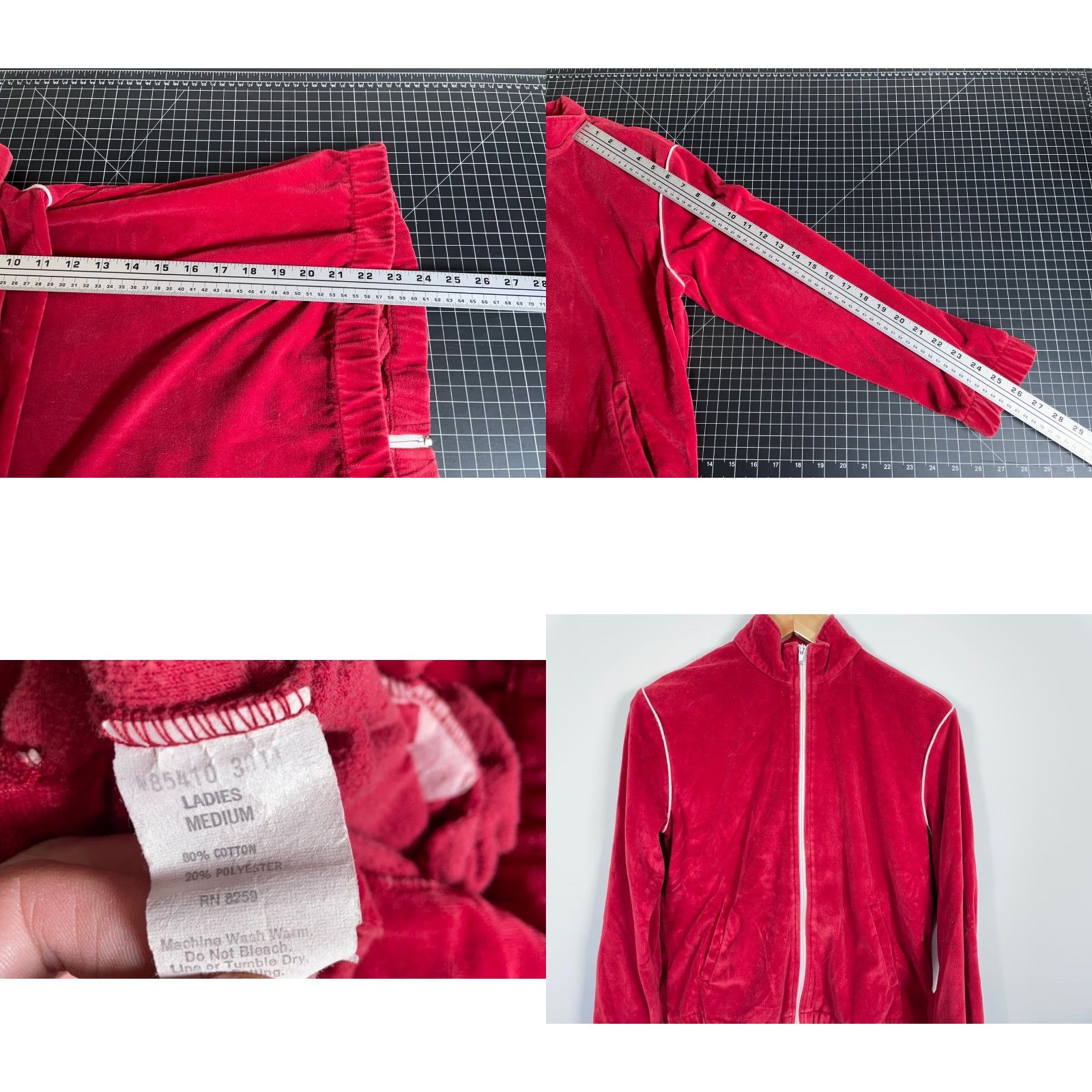 Pierre Cardin VINTAGE Pierre Cardin Velour Track Jacket Women Medium Dark Red White Retro Full Zip Unlined 80s Size M / US 6-8 / IT 42-44 - 8 Thumbnail