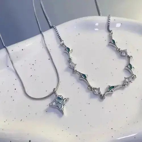 Japanese Brand Unisex Korean fashion star pendant double layer rhinestone Size ONE SIZE - 3 Thumbnail