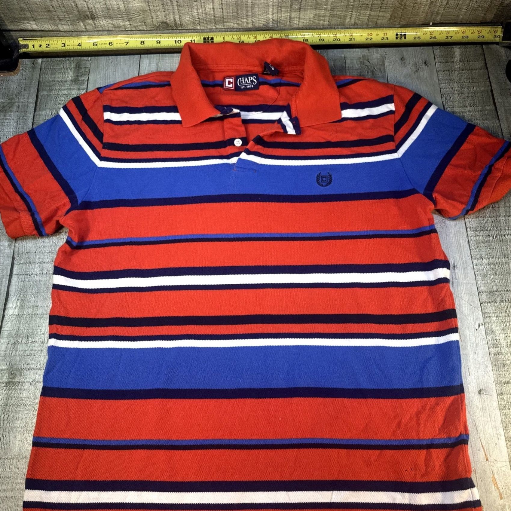 Chaps Chaps Polo Shirt Mens Large Red Blue Striped Short Sleeve Golf Rugby Preppy Size US L / EU 52-54 / 3 - 2 Thumbnail