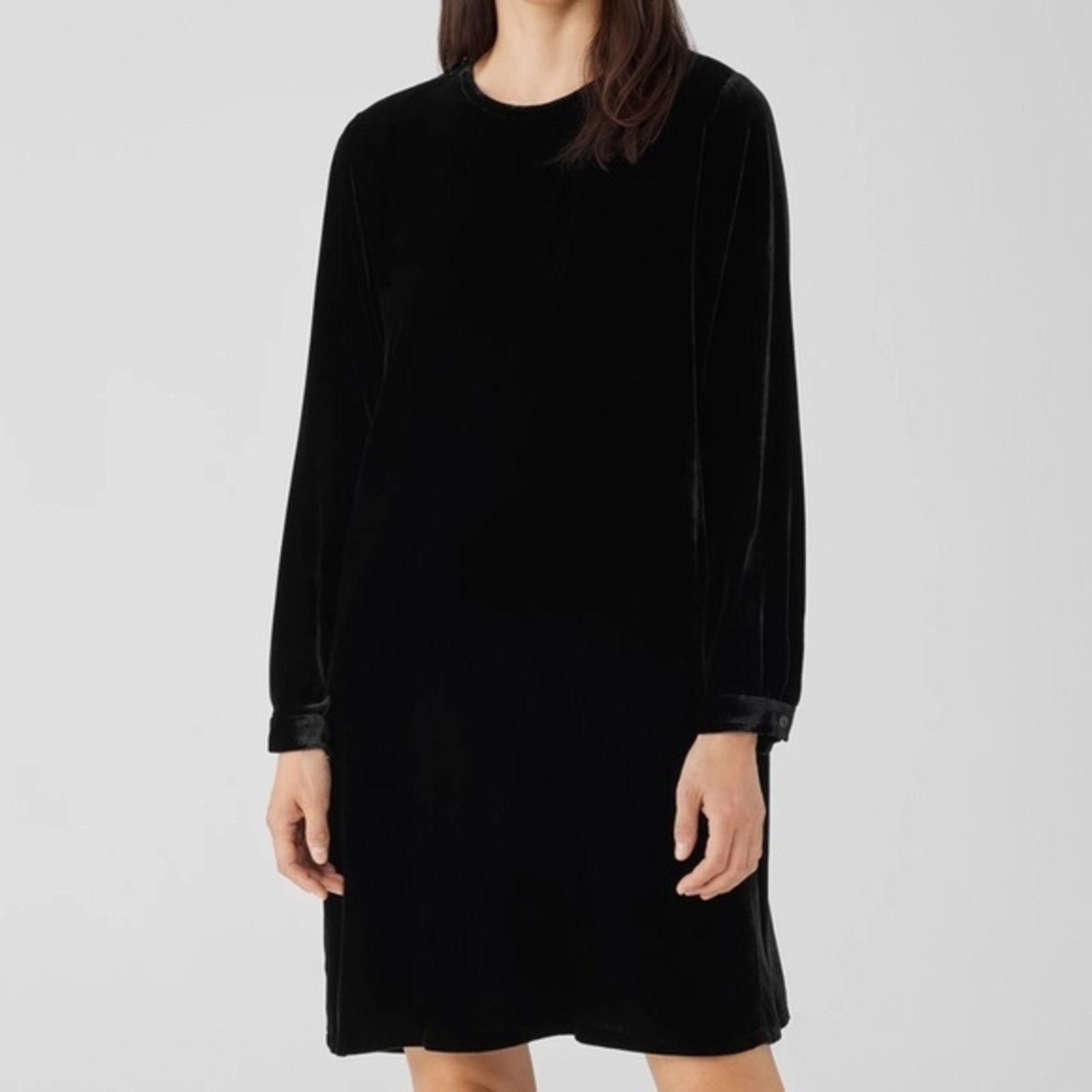 Eileen Fisher Eileen Fisher. Silk Blend Velvet Crew Neck Dress. Size L / US 10 / IT 46 - 5 Thumbnail