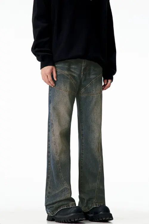 VIBE Men's vintage washed distressed American style bootcut jeans Size US 32 / EU 48 - 3 Thumbnail