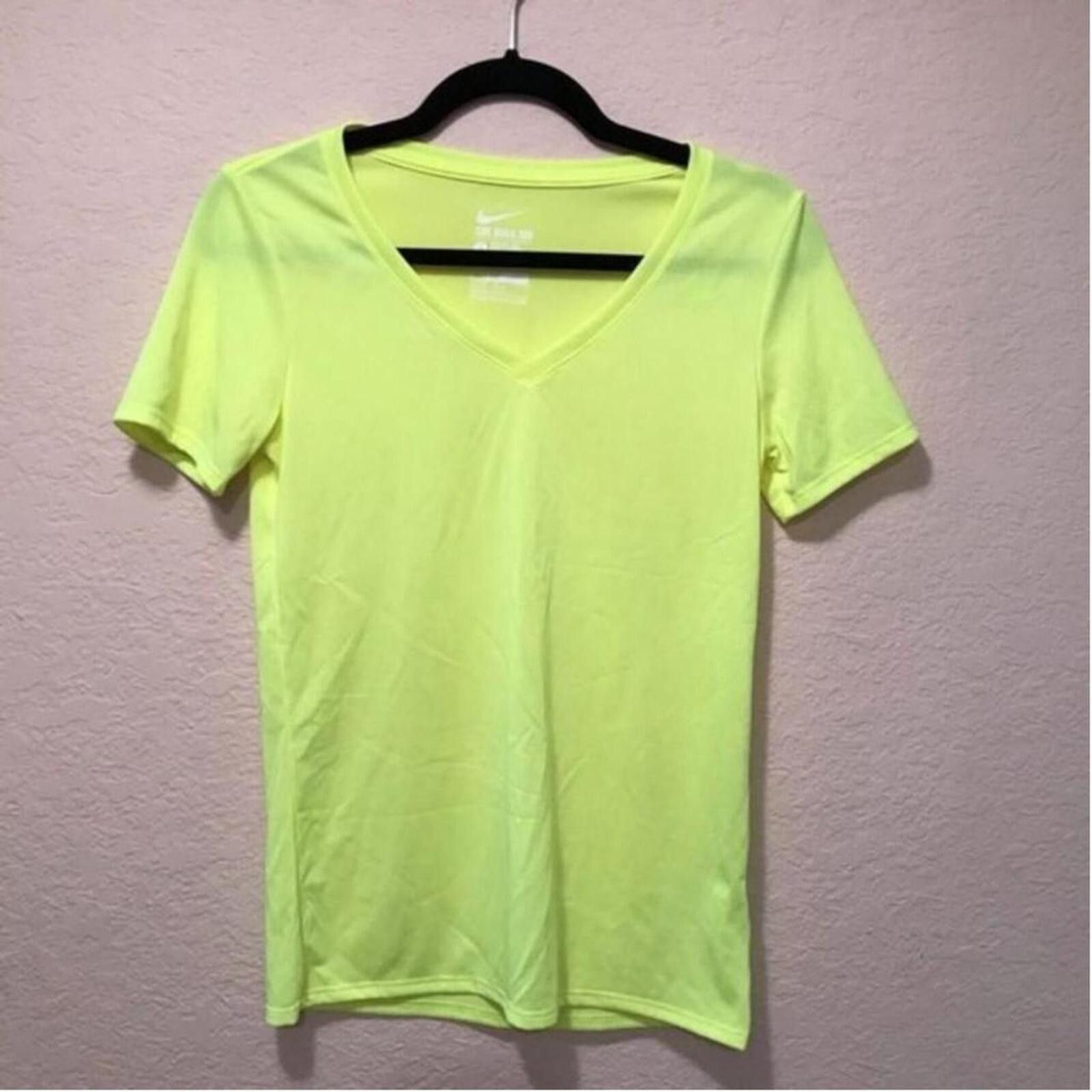 Nike Nike Dri-FIT Neon Yellow V-Neck Athletic T-Shirt Size M / US 6-8 / IT 42-44 - 2 Thumbnail
