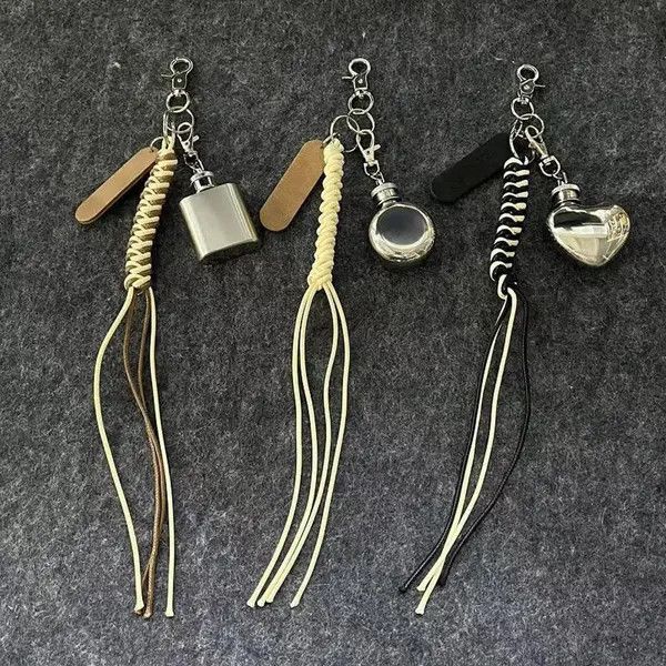 Jewelry Leather Tassel Keychains with Mini Flask Charms Size ONE SIZE - 5 Thumbnail