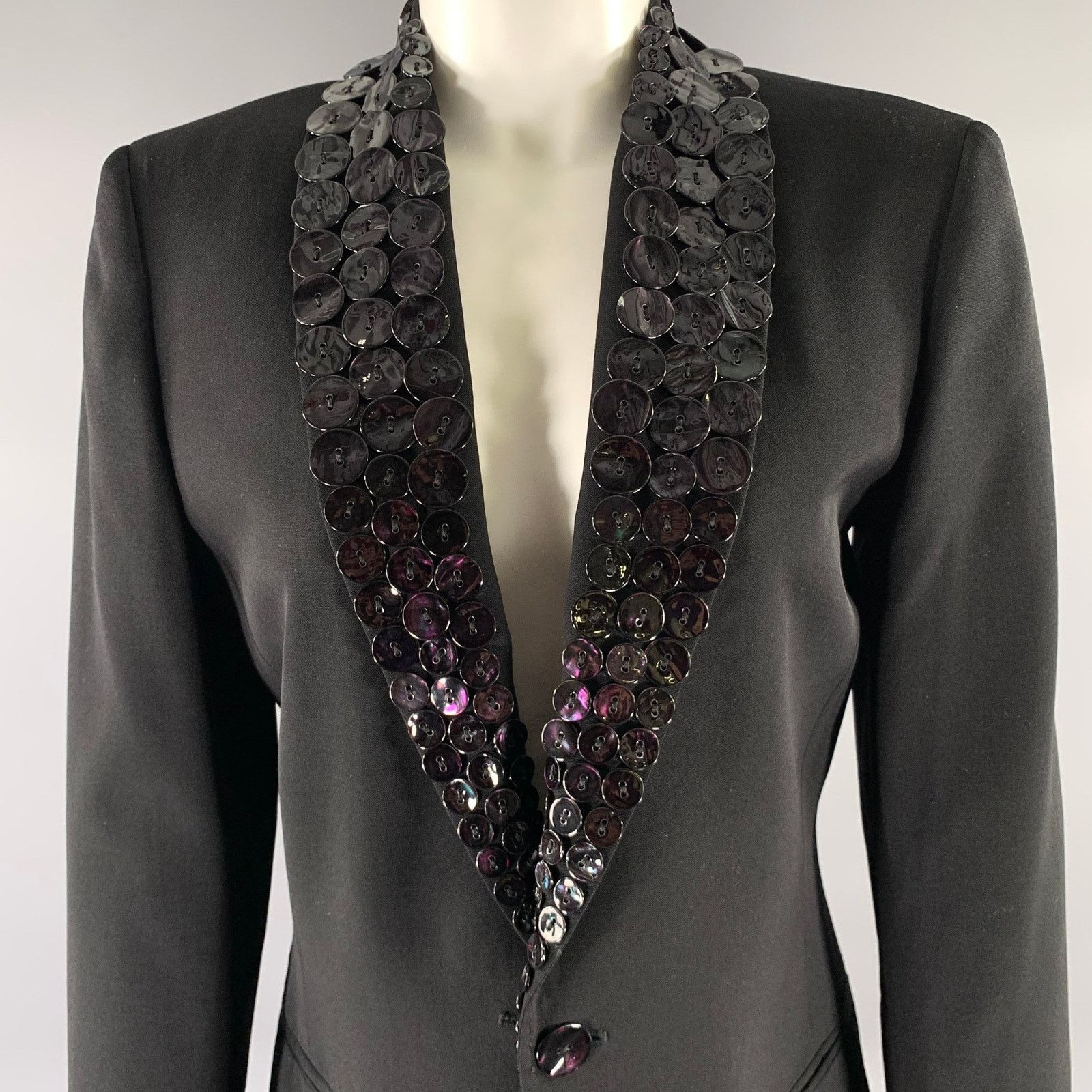 Jean Paul Gaultier JEAN PAUL GAULTIER Black Virgin Wool Button Shawl Blazer Size L / US 10 / IT 46 - 2 Thumbnail