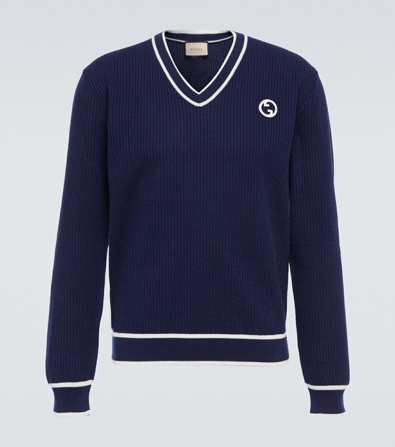 Gucci SS23 Gucci GG Logo Cotton Wool V-neck Sweater Mens Size US S / EU 44-46 / 1 - 3 Thumbnail