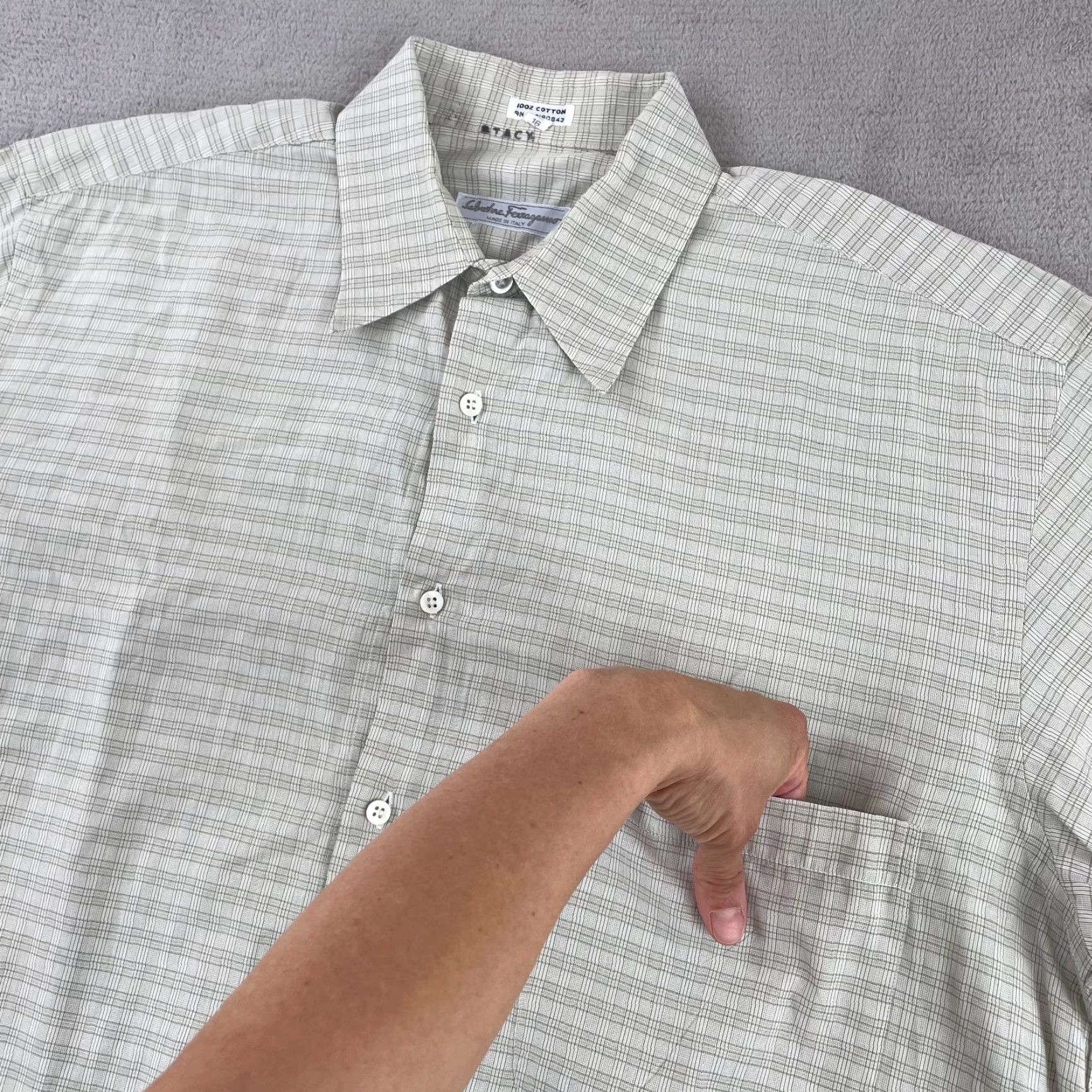 Salvatore Ferragamo VINTAGE Salvatore Ferragamo Shirt Men 16 Beige Gray Plaid Long Sleeve Made Italy Shirt Size US L / EU 52-54 / 3 - 4 Thumbnail