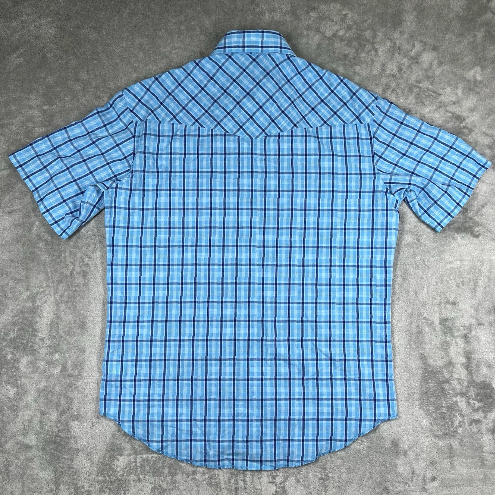 Wrangler Wrangler Western Shirts Men's M Turquoise Blue Check Pearl Snap Cowboy Shirt Short Sleeve Button-Up Regular Fit Casual Workwear Mens Size US M / EU 48-50 / 2 - 7 Thumbnail