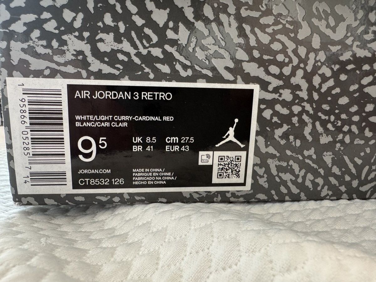 Nike Air Jordan 3 Retro White Curry Cardinal Red Size US 9.5 / EU 42-43 - 7 Thumbnail