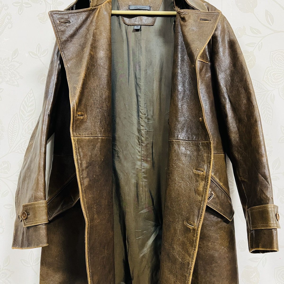 Genuine Leather × John Varvatos JOHN VARVATOS GOAT LEATHER TRENCH COAT ITALY SIZE 52 Size US L / EU 52-54 / 3 - 18 Thumbnail