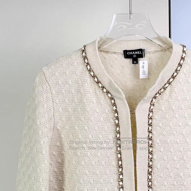 Chanel Chanel 23B white leather chain cashmere cardigan jacket Size XXS / US 00 / IT 34 - 5 Thumbnail