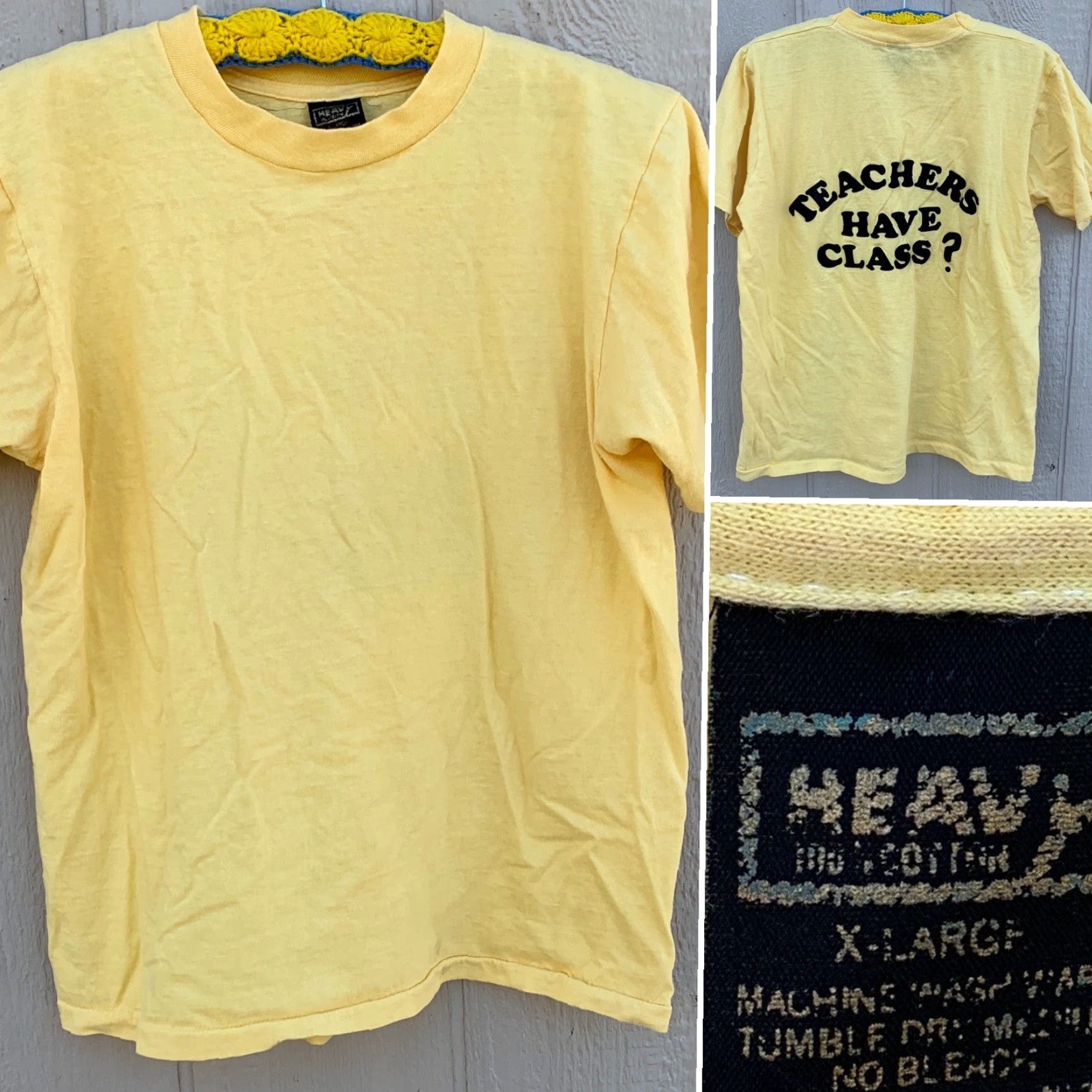 Vintage VINTAGE TEACHERS HAVE CLASS Iron On Letters T Shirt Single Stitch Heavy Size XL Mens Yellow 100% Cotton Size US XL / EU 56 / 4 - 2 Thumbnail