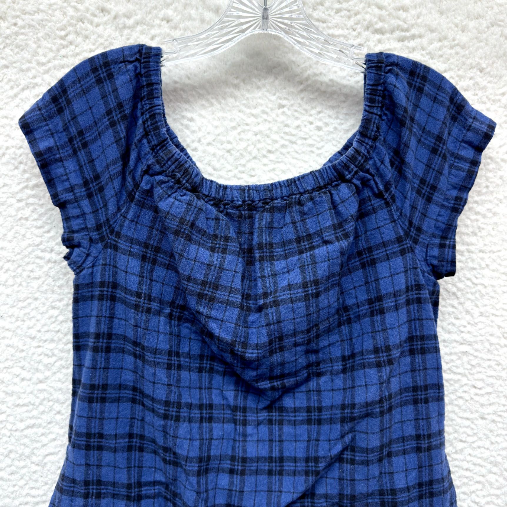 Madewell VINTAGE Madewell Mini Shift Dress 2 Small Blue Tartan Plaid Off Shoulder Linen Preppy Dress Womens Size XS / US 0-2 / IT 36-38 - 3 Thumbnail