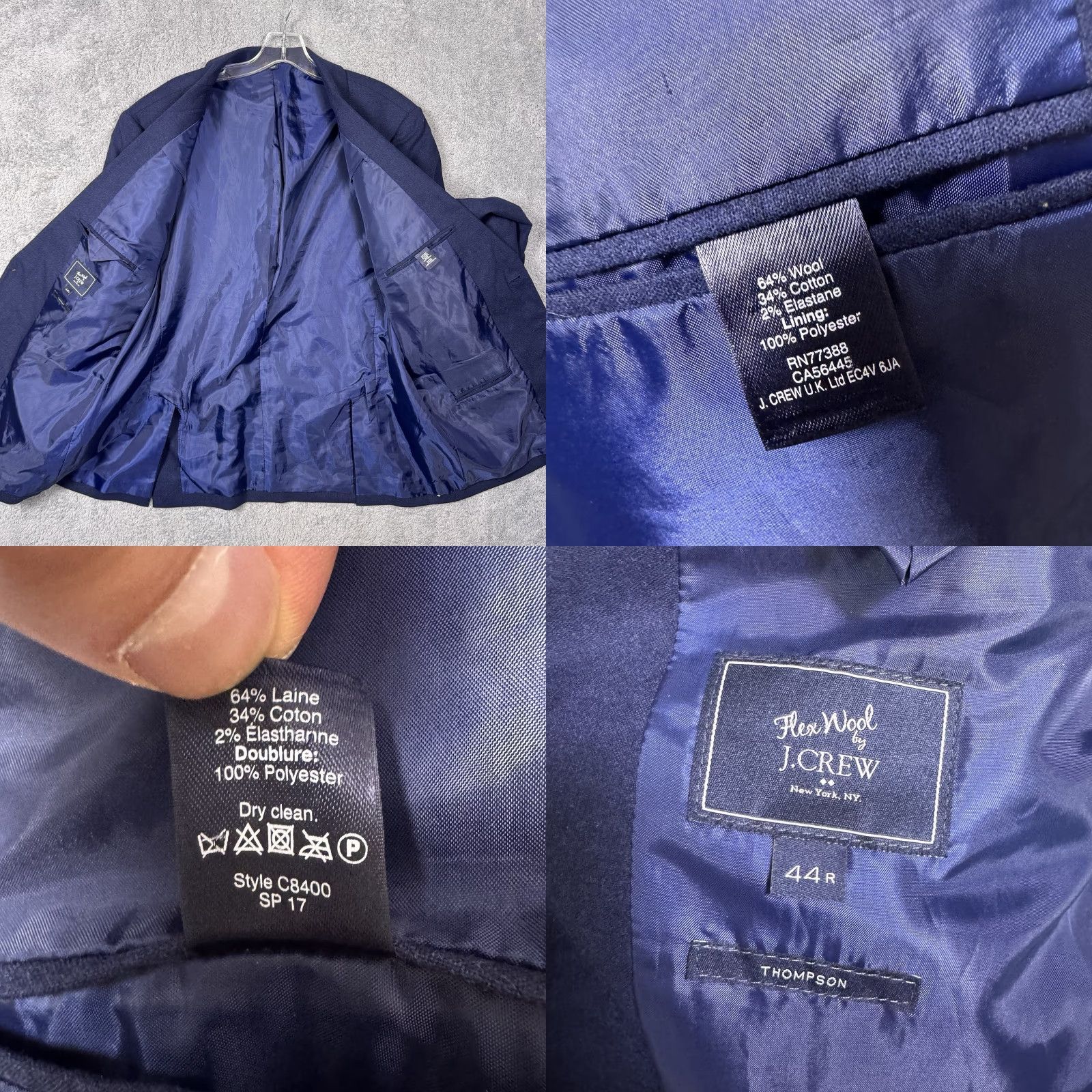 J.Crew J.CREW Thompson Flex Wool Blazer Mens 44R Sport Coat 2 Button Preppy Blazer Jacket Blue Men's Regular Wool Blazer Size 44R - 8 Thumbnail