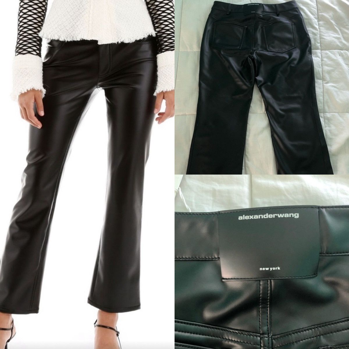 image of Alexander Wang Cropped Leather Pants in Black, Women's (Size 26)