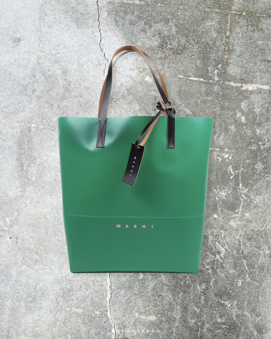 image of Marni Tribeca Logo-Print Faux-Leather Tote Bag in Emerald Green, Men's