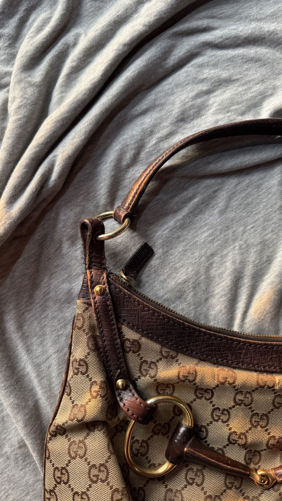 Gucci Gucci 2000s Large Horsebit Shoulder Bag GG Monogram Canvas Size ONE SIZE - 10 Thumbnail