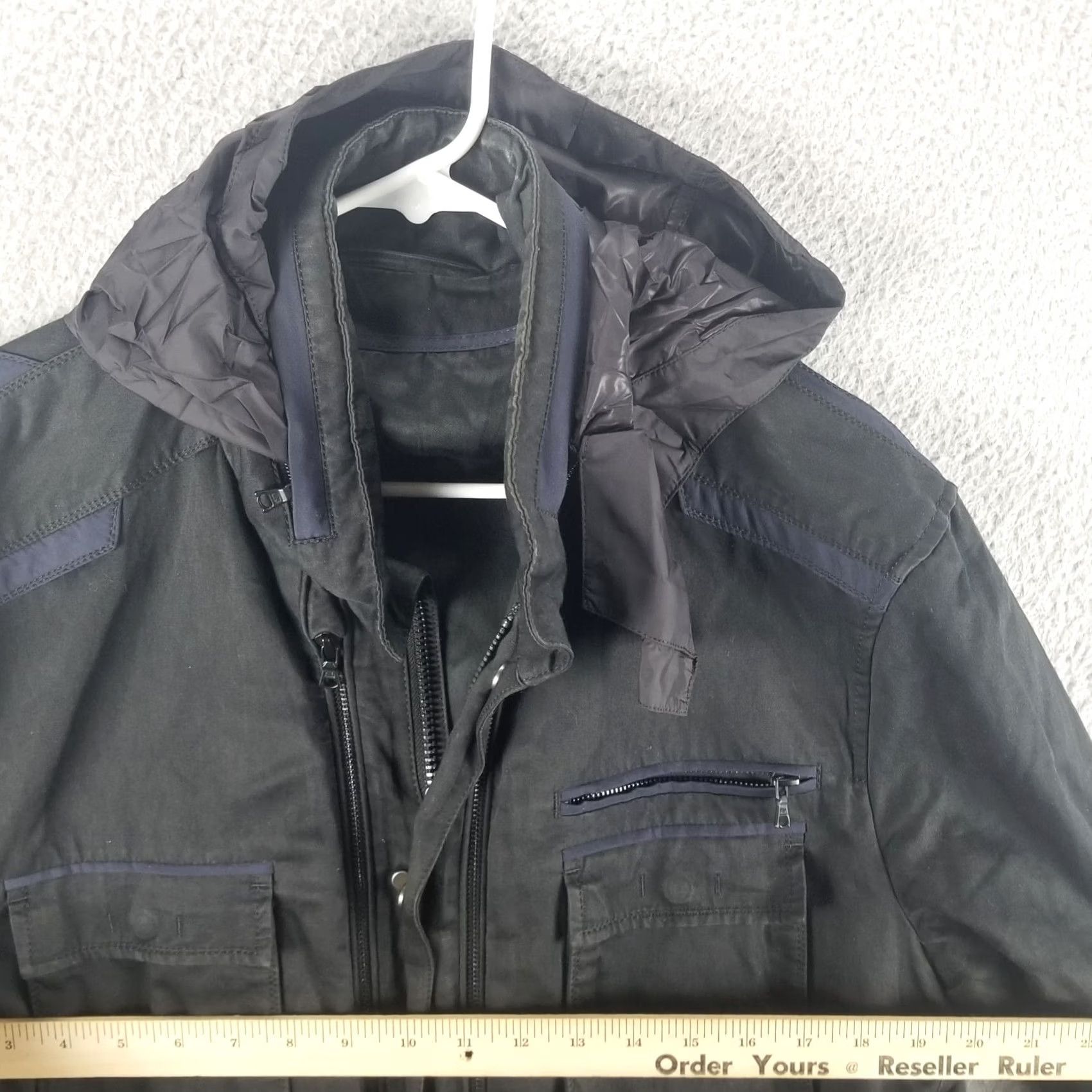 Elie Tahari ELIE TAHARI Jacket Woman XL Bryce Black Field Coat Outer Utility Zip Hooded Pockets Mid-Length Canvas Cotton Blend Size US XL / EU 56 / 4 - 6 Thumbnail