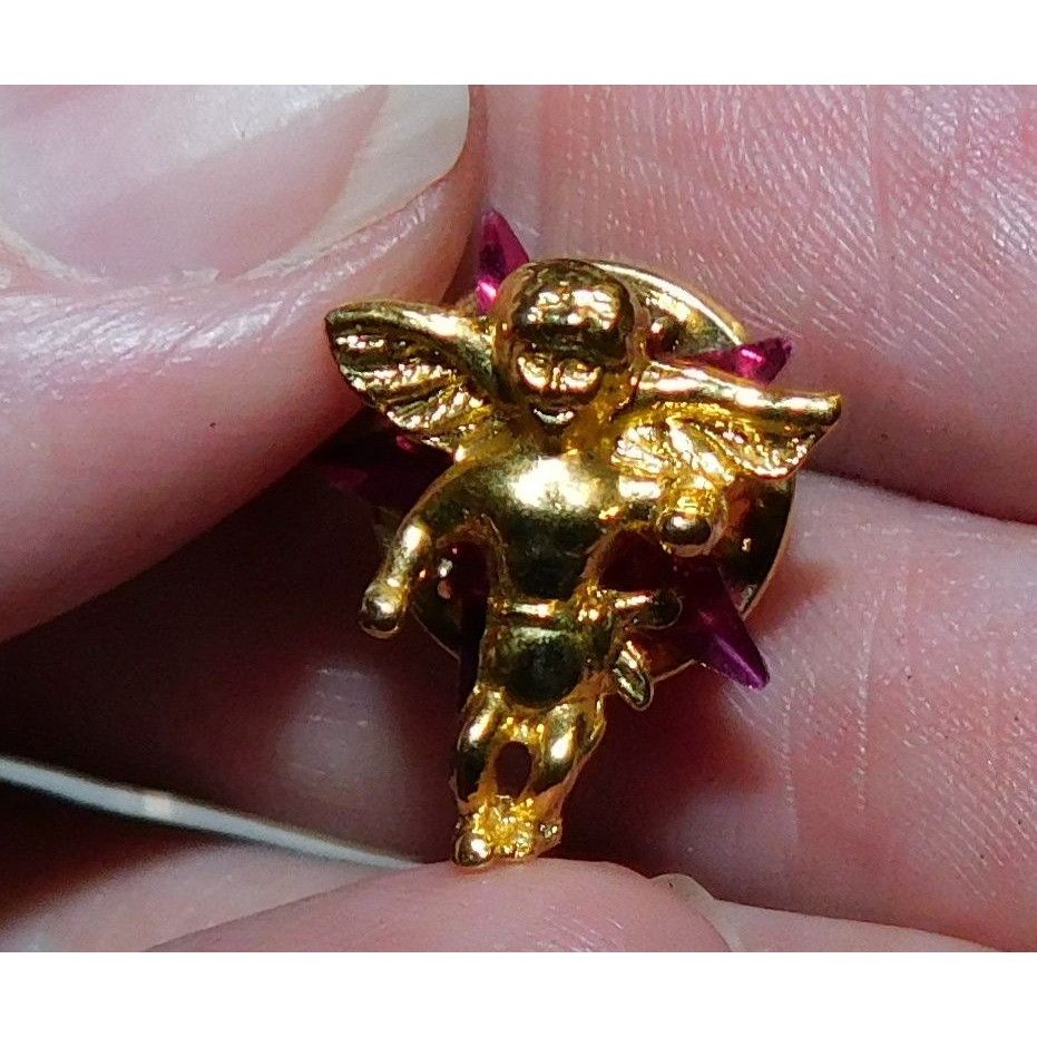 Other Vintage Cherub Angel Lapel Pin Gold Tone With Pink Star Sequ Size ONE SIZE - 1 Thumbnail
