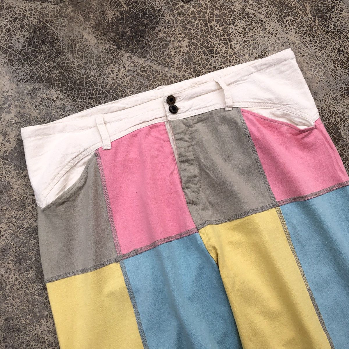 Japanese Brand ELEPHANT BLANC Rare Patchwork Multicolor Design Cotton Pants Size 35" - 4 Thumbnail