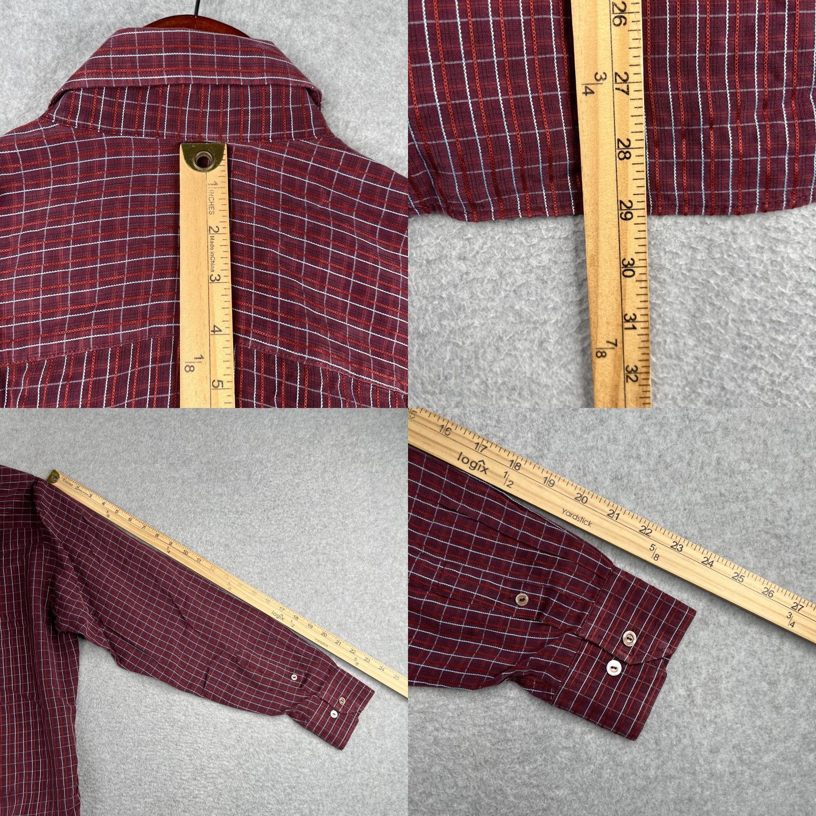 BUGATCHI BUGATCHI UOMO Shirt Medium Burgundy Check Embroidered Button Up Long Sleeve Mens Size US M / EU 48-50 / 2 - 8 Thumbnail