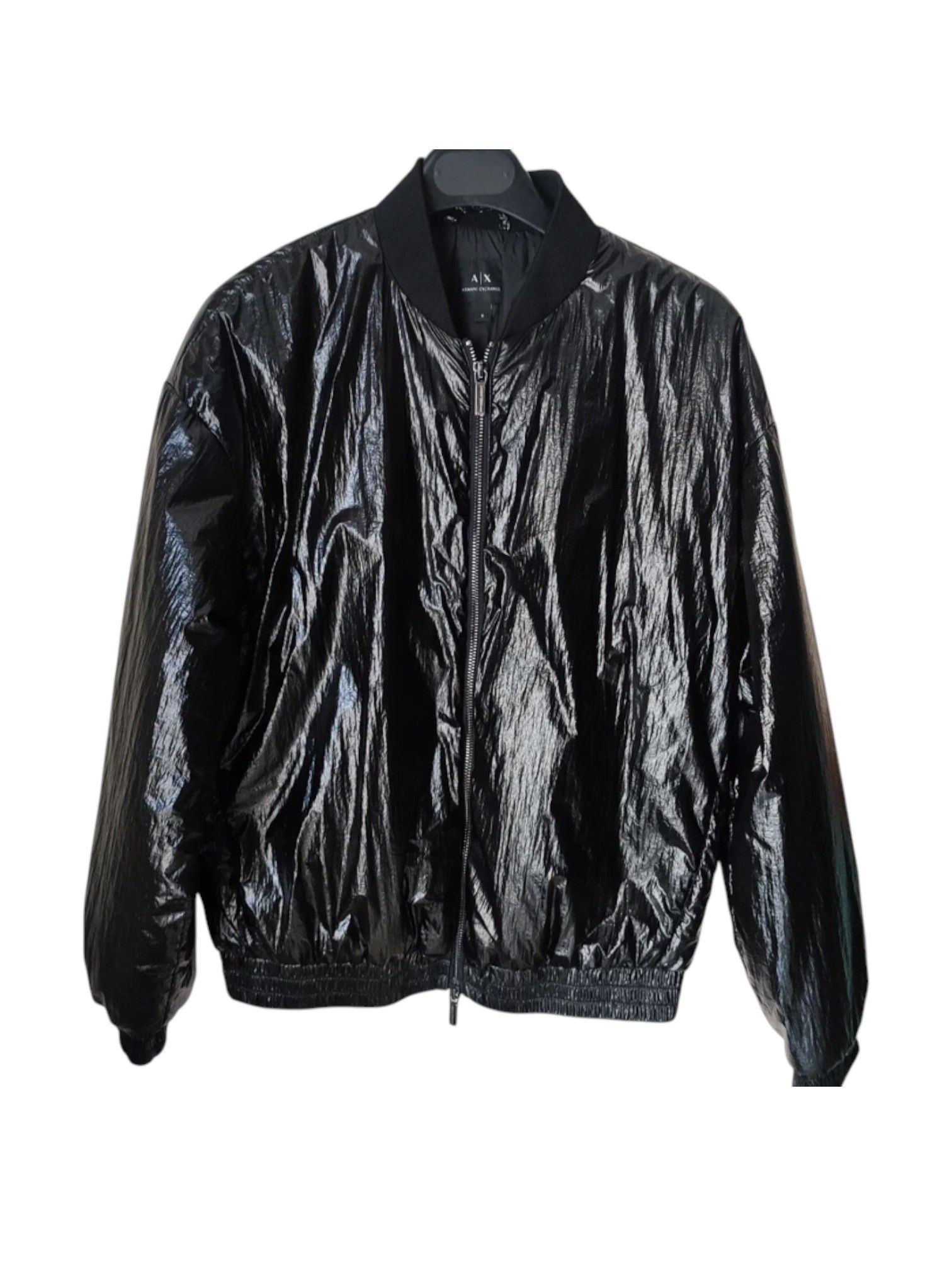 Giorgio Armani Armani Exchange Glossy Black Bomber Jacket – A|X Logo Patch Size S / US 4 / IT 40 - 1 Thumbnail