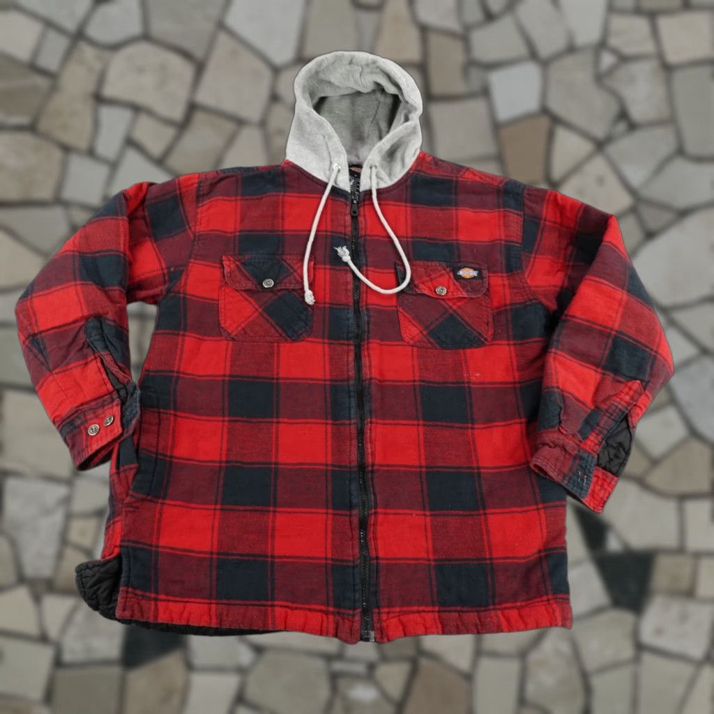 Dickies VINTAGE Dickies Jacket Mens M Red Black Buffalo Check Quilted Plaid Flannel Coat Hoodie Full Zip Pockets Size US M / EU 48-50 / 2 - 1 Thumbnail