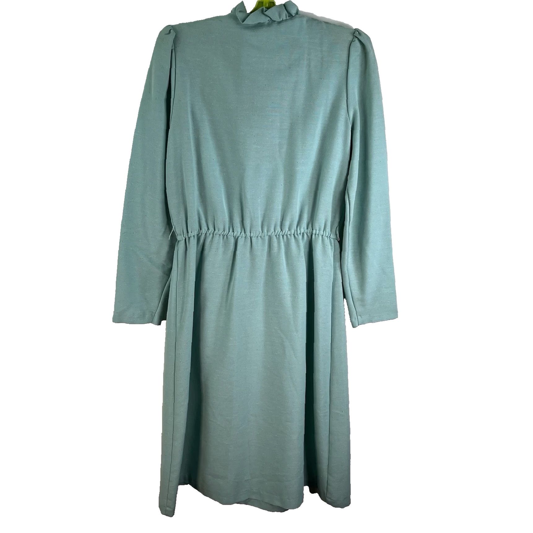 Vintage VINTAGE Lane Women's Midi Dress Silk Blend Ruffle Collar 80s Teal Green Size 8 Size M / US 6-8 / IT 42-44 - 7 Thumbnail