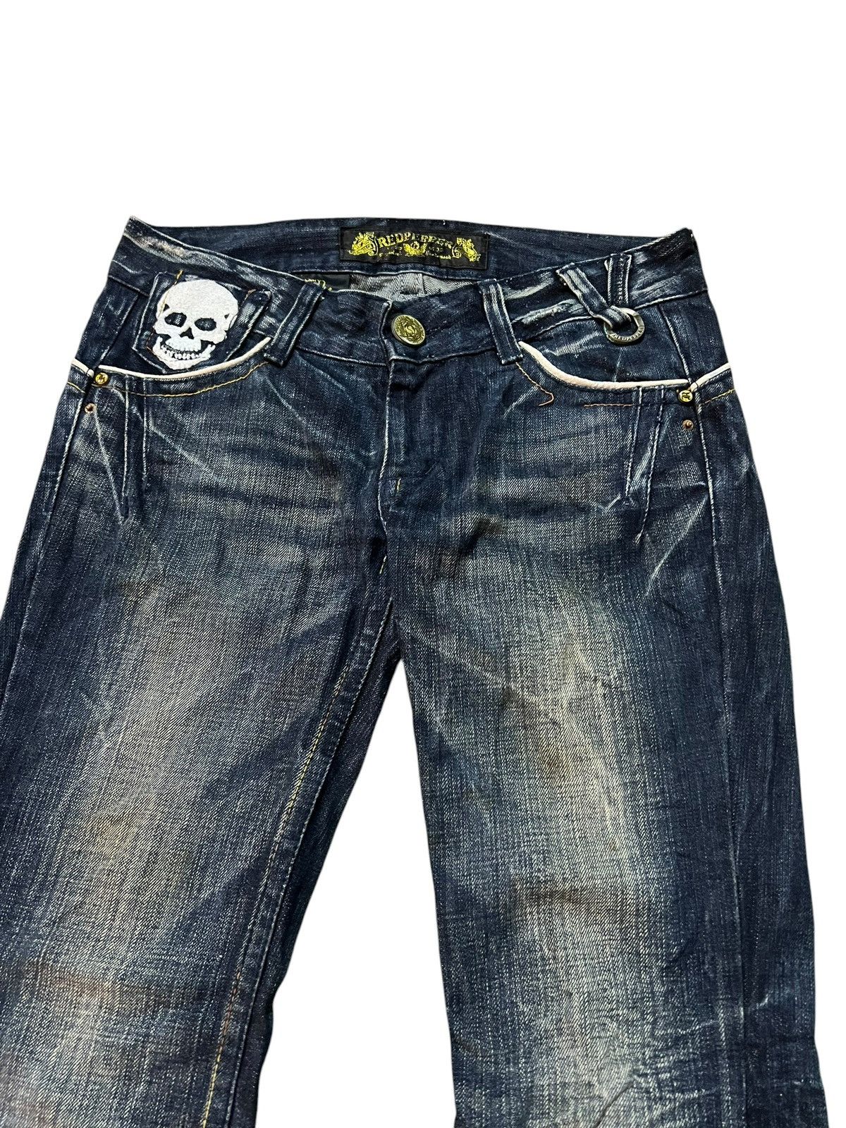 Japanese Brand Flare Redpepper Embroidery Skull Mud Wash Lowrise Jean Size US 31 - 3 Thumbnail