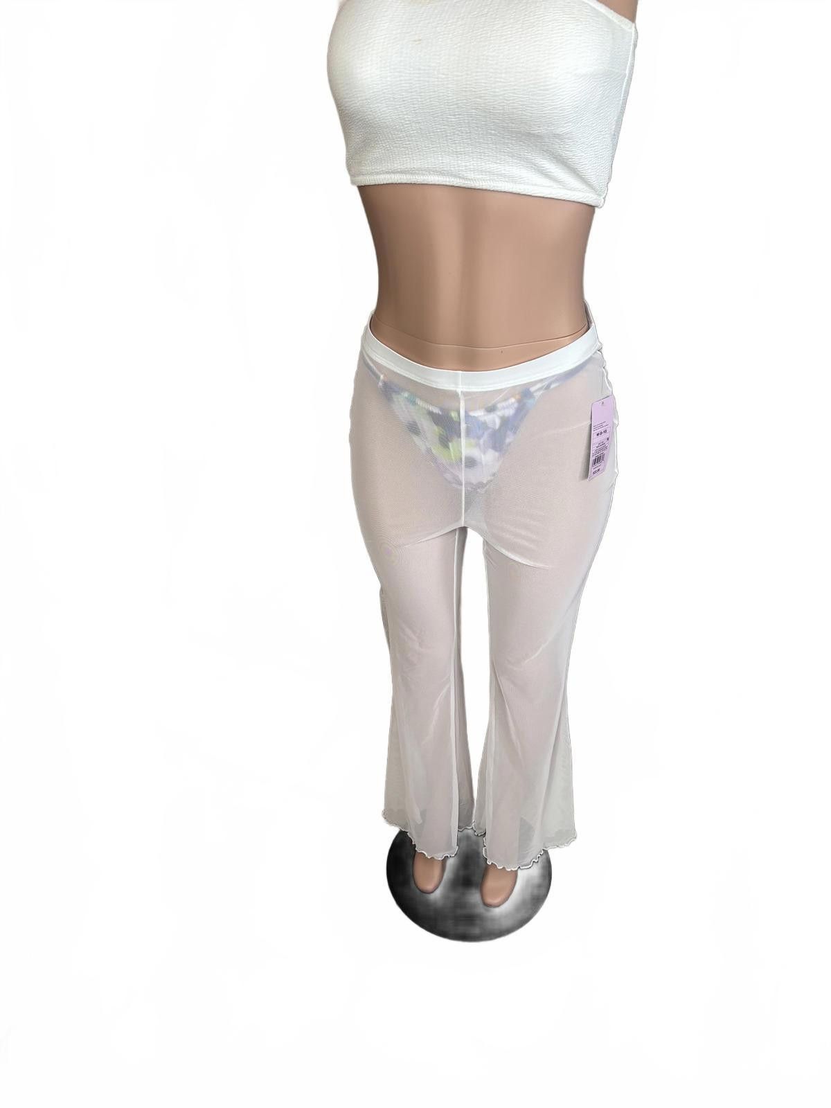 Other Sheer White Bathing Suit Coverup Mesh Flared Pants. Size M. Size 32" / US 10 / IT 46 - 8 Thumbnail