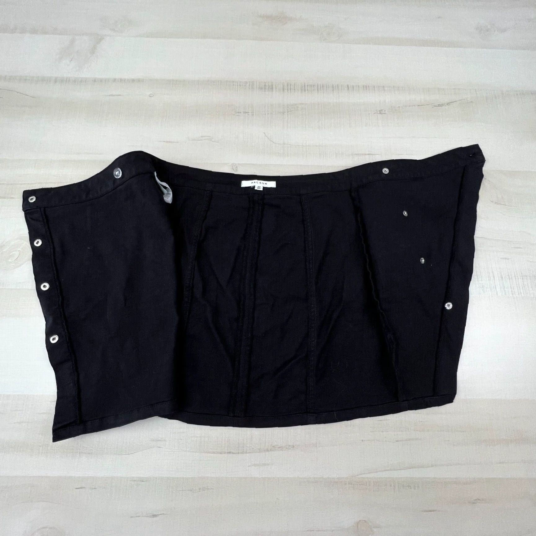 Pacsun VINTAGE PacSun Womens Mini Skirt 24 Black Denim Snap Button Up Short Casual Stretch Size 42" / US 20 - 3 Thumbnail