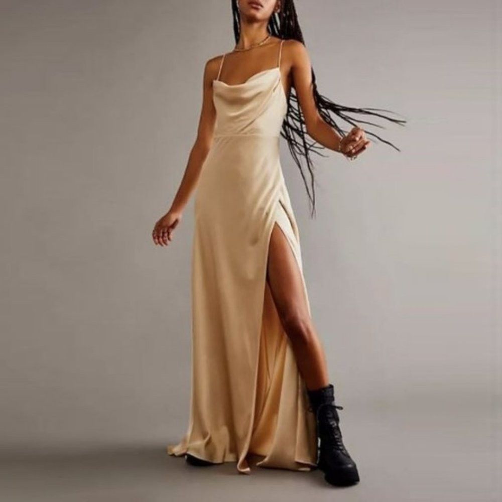New Free People Fame & Partners Rosabel Beige Gown Dress 0