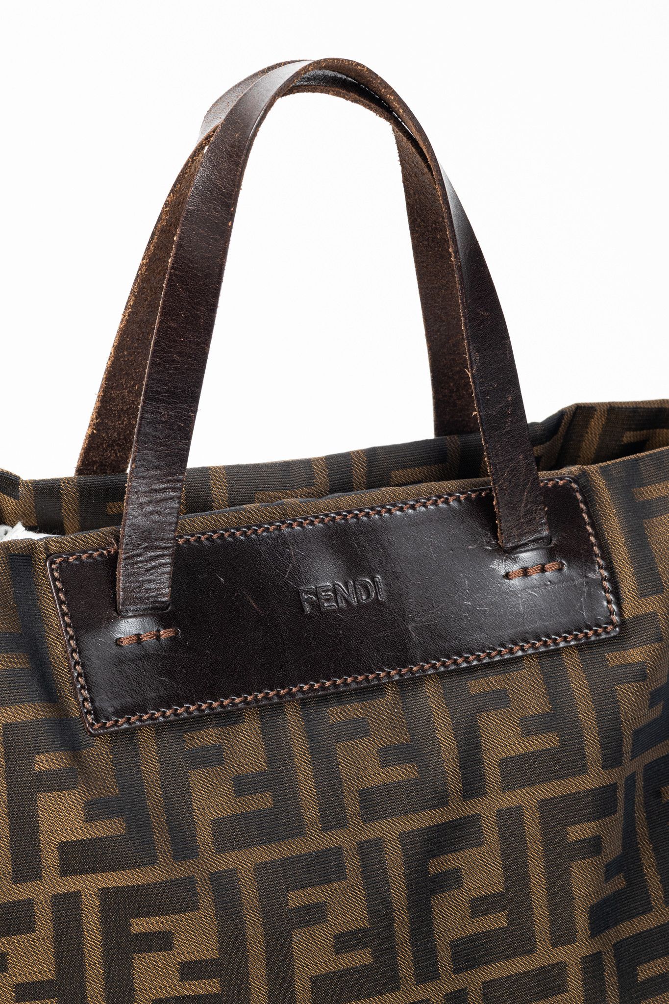 Fendi Fendi Brown Zucca Canvas Leather-Trim Snap-Closure Tote Size ONE SIZE - 7 Thumbnail