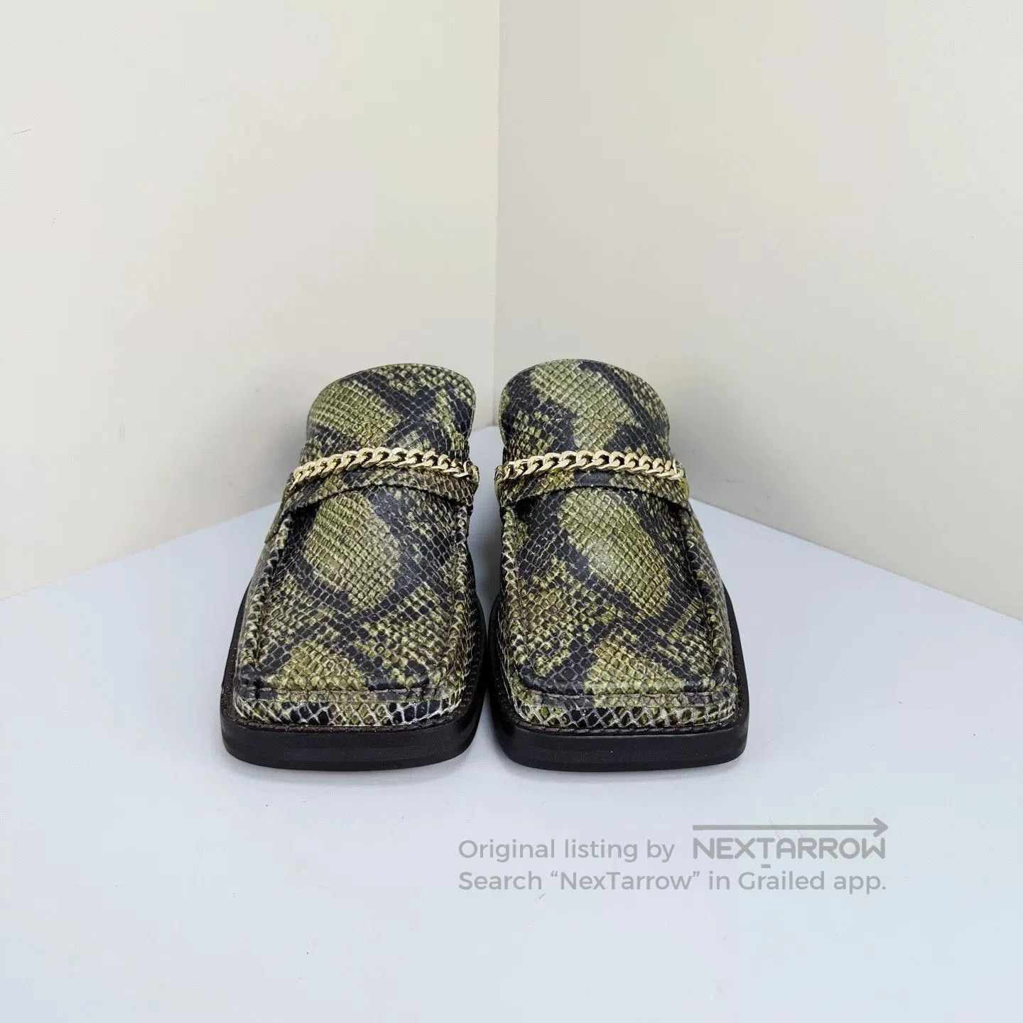 Martine Rose Martine Rose Snake Print Chain Square-Toe Loafers. Size US 7 / IT 37 - 1 Thumbnail