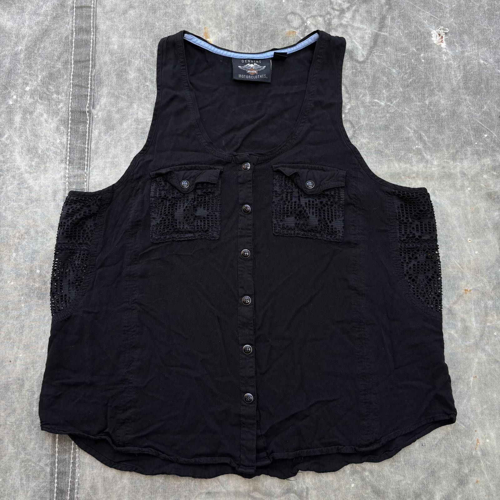 Harley Davidson Vintage Y2K Harley Davidson Biker Snap Button Lace Tank Top Size L / US 10 / IT 46 - 1 Thumbnail