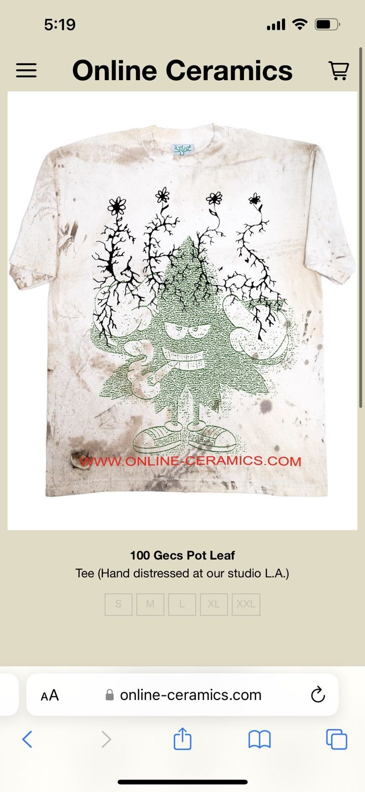 Band Tees × Online Ceramics Online Ceramics “100 Gecs Pot Leaf” Hand Distressed T Shirt Size US M / EU 48-50 / 2 - 3 Thumbnail