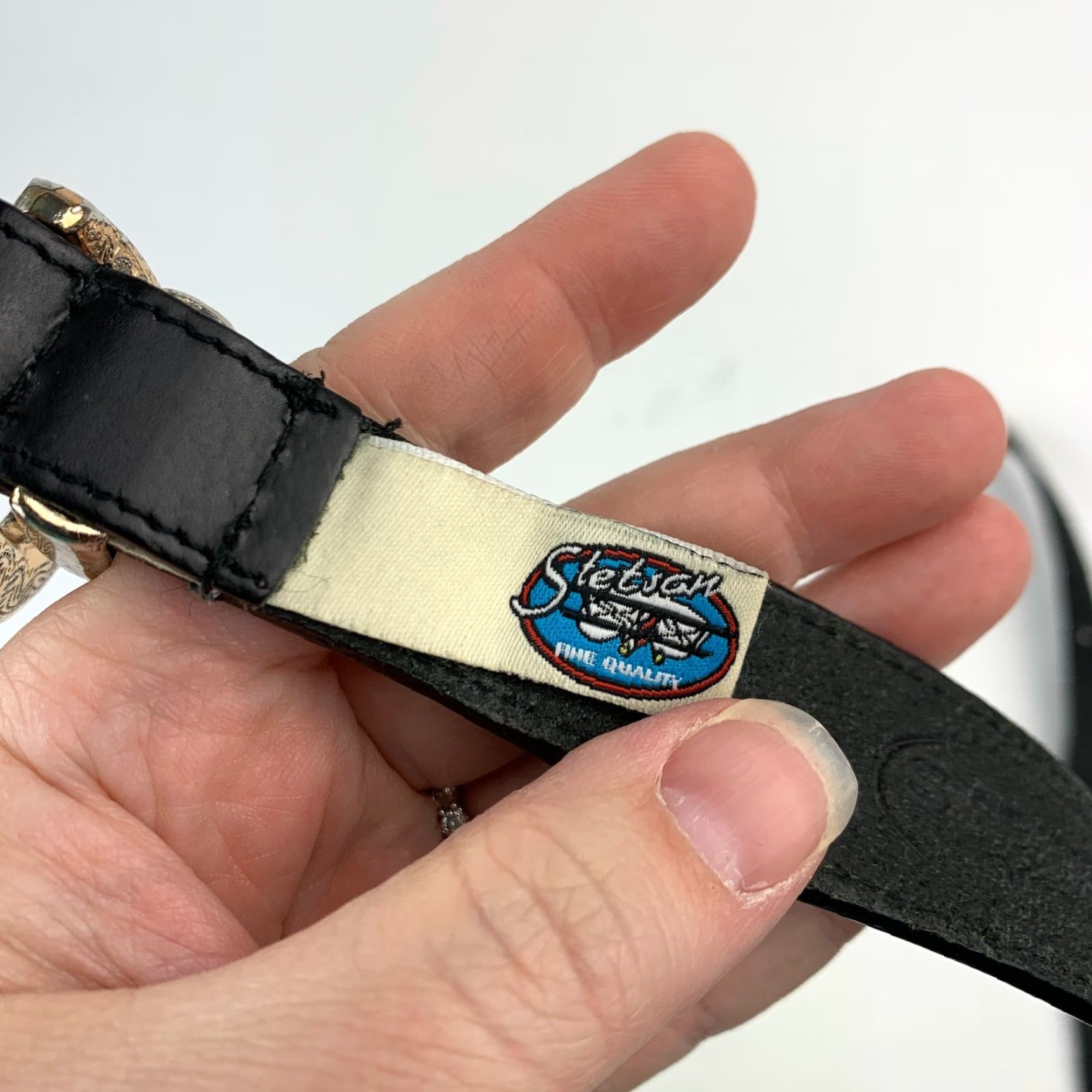Stetson VINTAGE Stetson Belt Black Leather Glam Rock 34-36 Adult Unisex 1990s Metal Detailing Size ONE SIZE - 7 Thumbnail