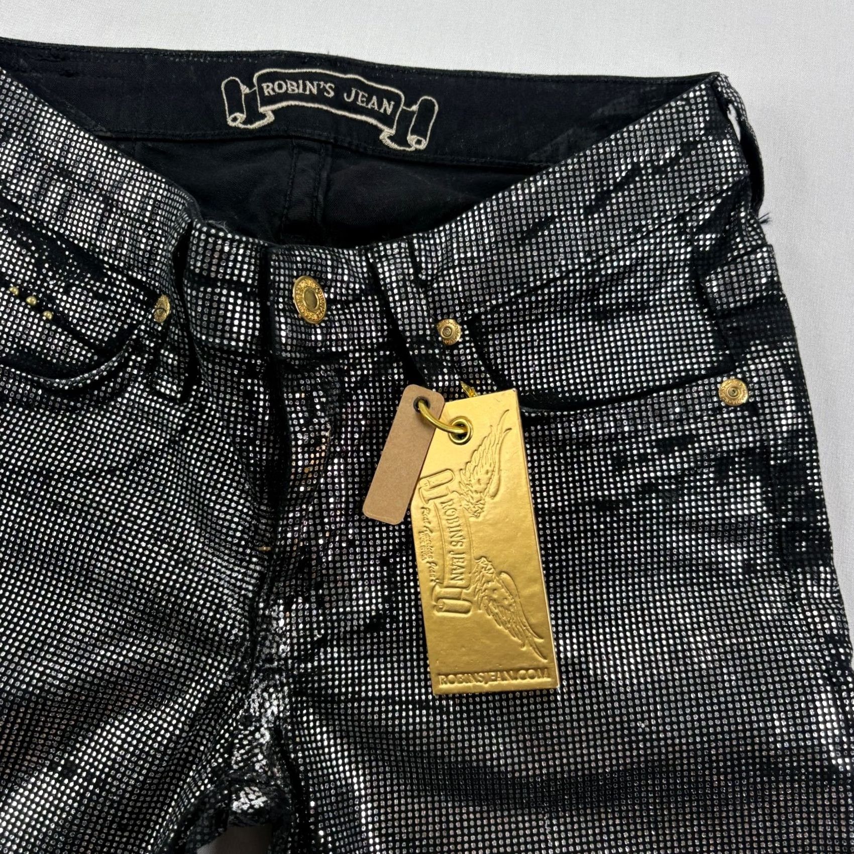 Denime Robins Jean Womens Skinny Jeans Black Silver Rhinestone Size 24 Size 42" / US 20 - 2 Thumbnail