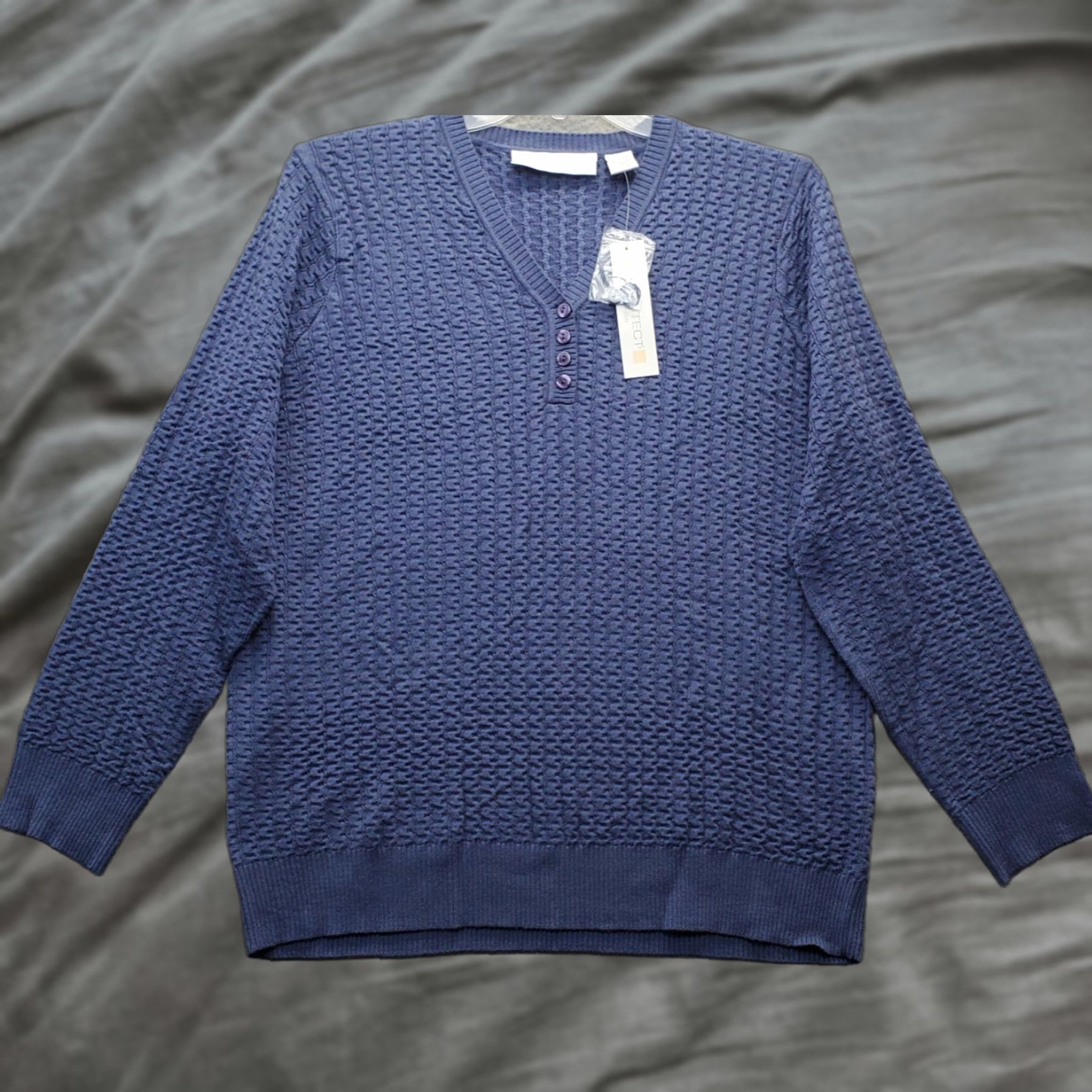 Architect Architect Sweater Womens 2X Blue Knit Long Raglan Sleeve V Neck Button Pullover Size XXL / US 16-18 / IT 52-54 - 1 Thumbnail