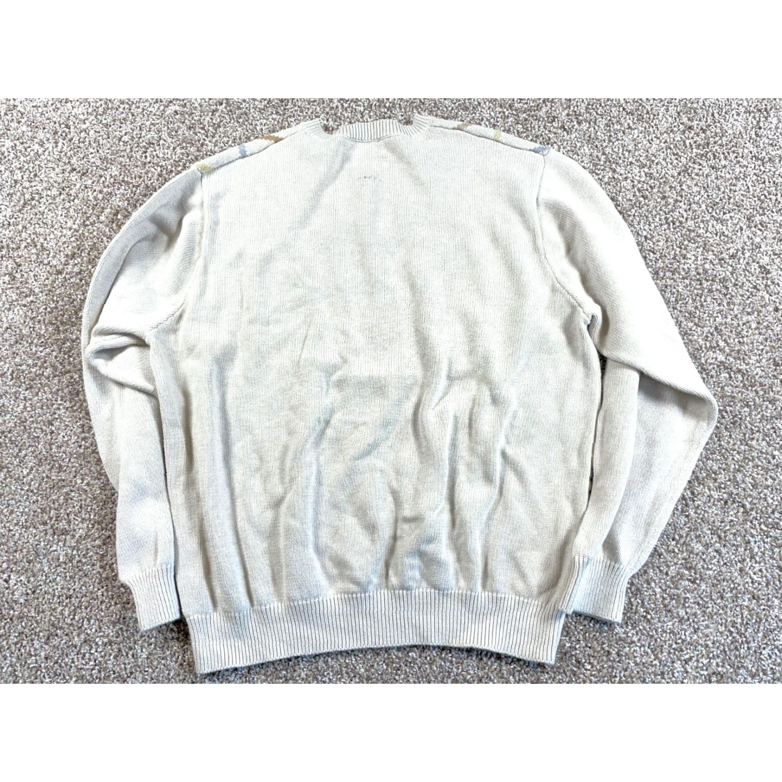Talbots VINTAGE Talbots Pima Cotton Geometric Pattern V-Neck Sweater Adult Large Beige Mens Pullover Knit Regular Fit Size US L / EU 52-54 / 3 - 3 Thumbnail