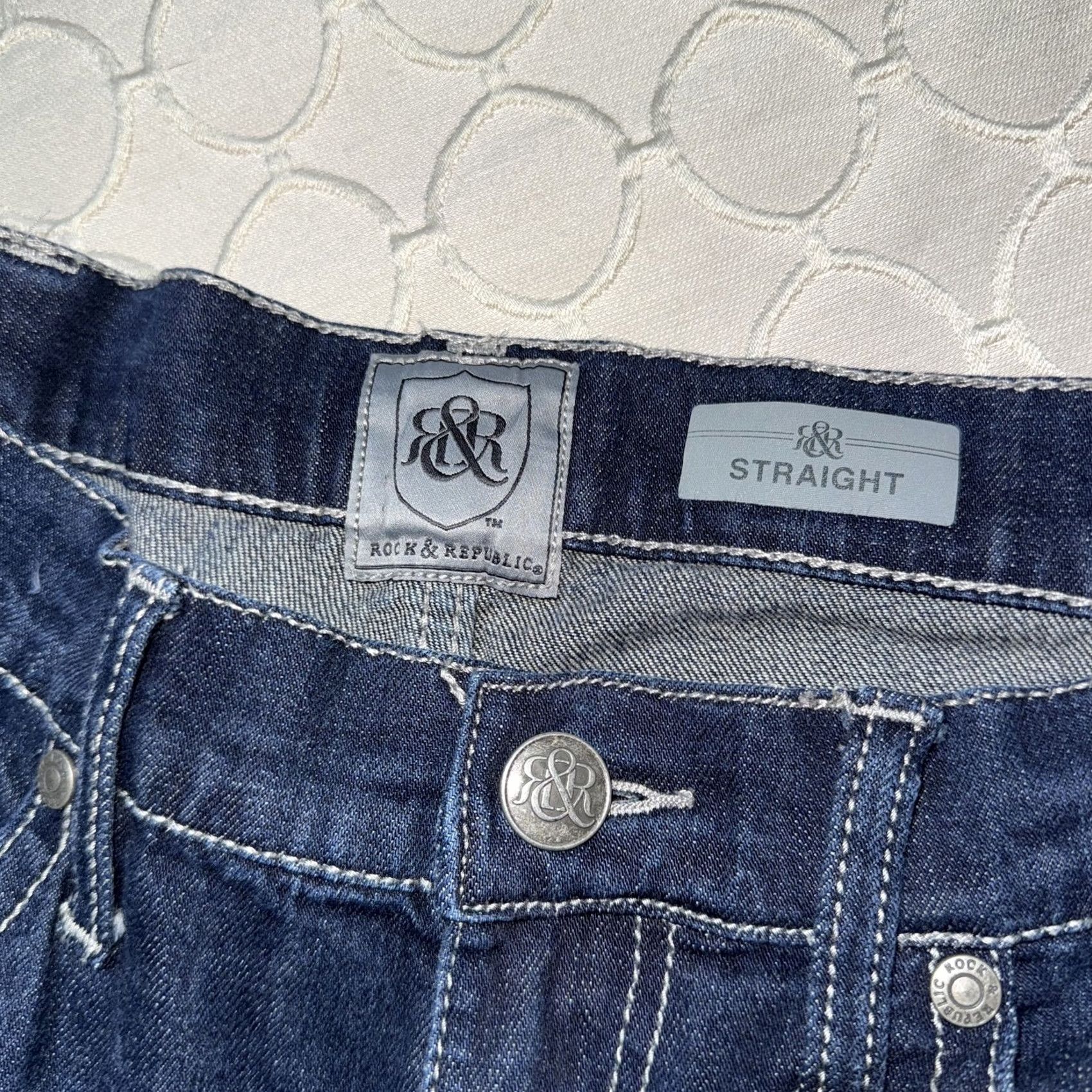 Vintage Rock & Republic Jeans Mens 36x32 Blue Neil Straight Leg Denim Pants Classic Size US 36 / EU 52 - 6 Thumbnail