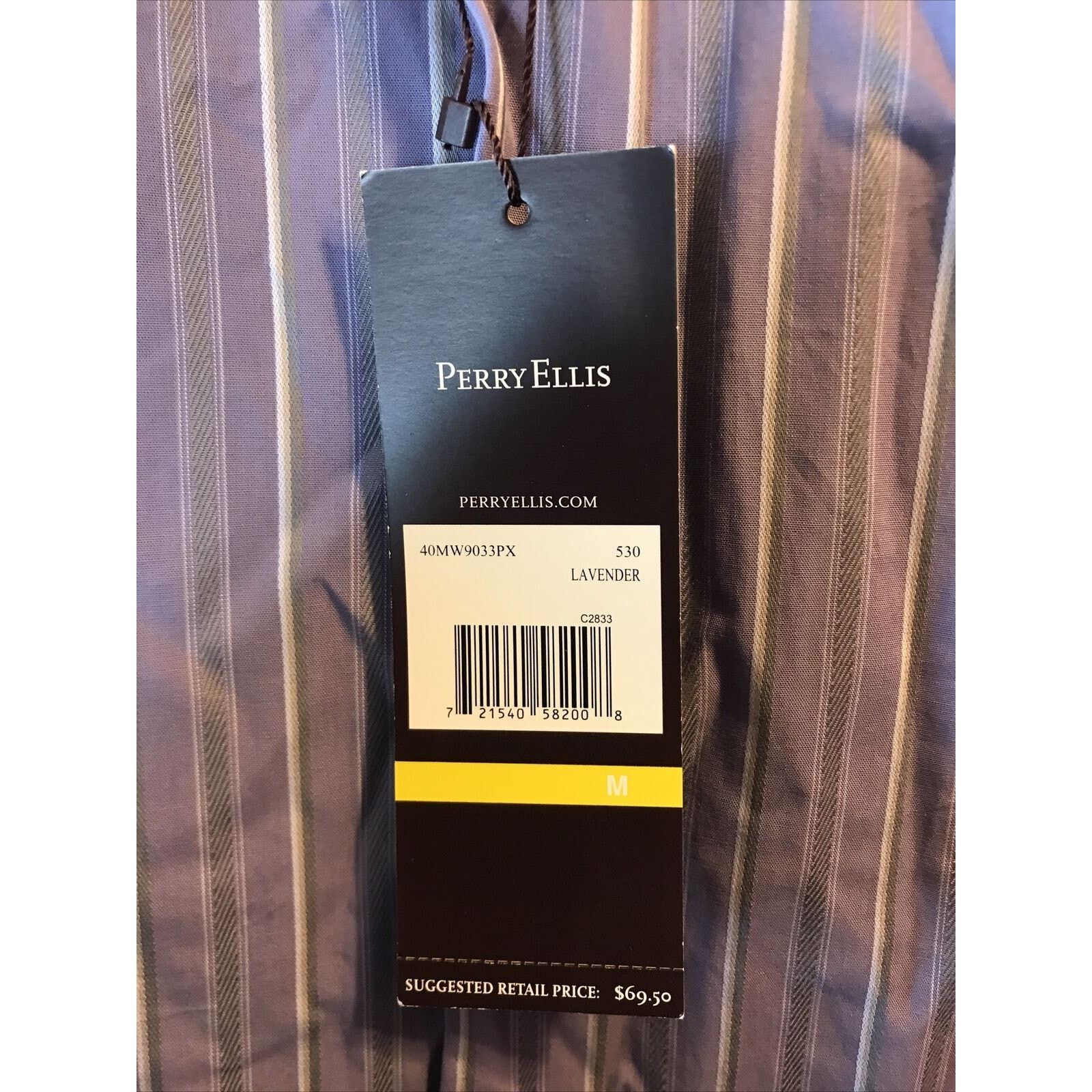Perry Ellis Perry Ellis Men’s M Purple Striped Button Down Cotton Shirt Size US M / EU 48-50 / 2 - 6 Thumbnail