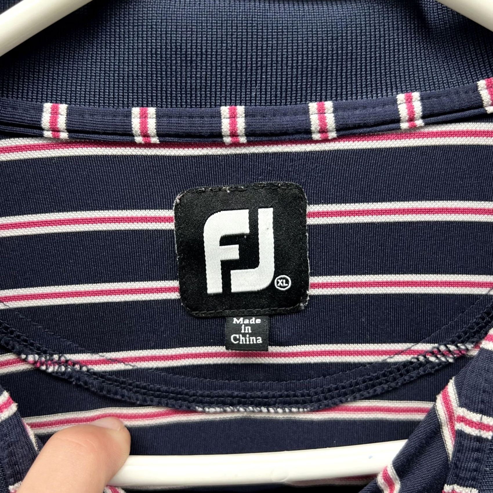 Footjoy FootJoy Polo Shirt Mens XL Navy Pink Stripe Golf Short Sleeve Performance Jersey Button Logo Stretch Collared Pajama? Size US XL / EU 56 / 4 - 6 Thumbnail