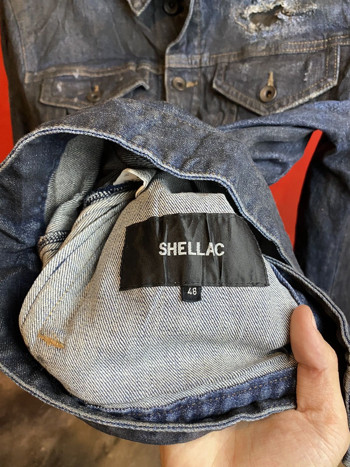 If Six Was Nine × Le Grande Bleu (L.G.B.) × Shellac distressed denim jacket shellac Size US M / EU 48-50 / 2 - 8 Thumbnail